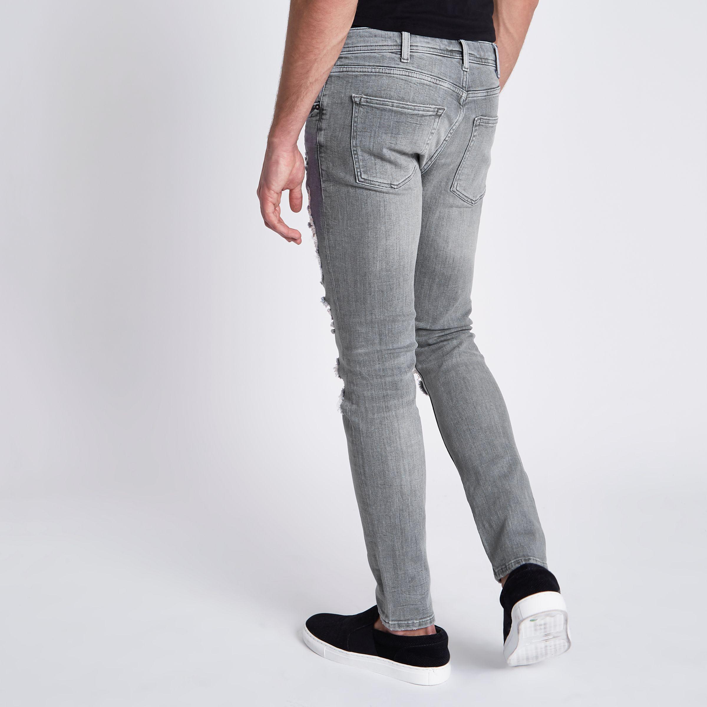 River Island Sid Ripped Skinny Jeans in Gray for Men | Lyst