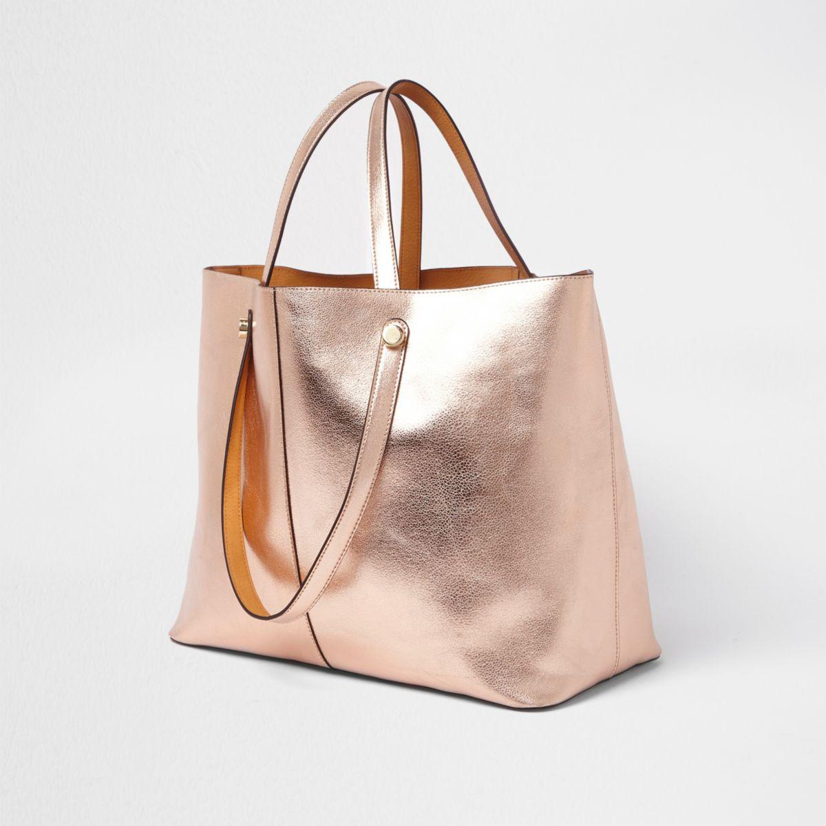 River Island Rose Gold Metallic Beach Tote Bag Rose Gold Metallic Beach Tote  Bag in Pink | Lyst