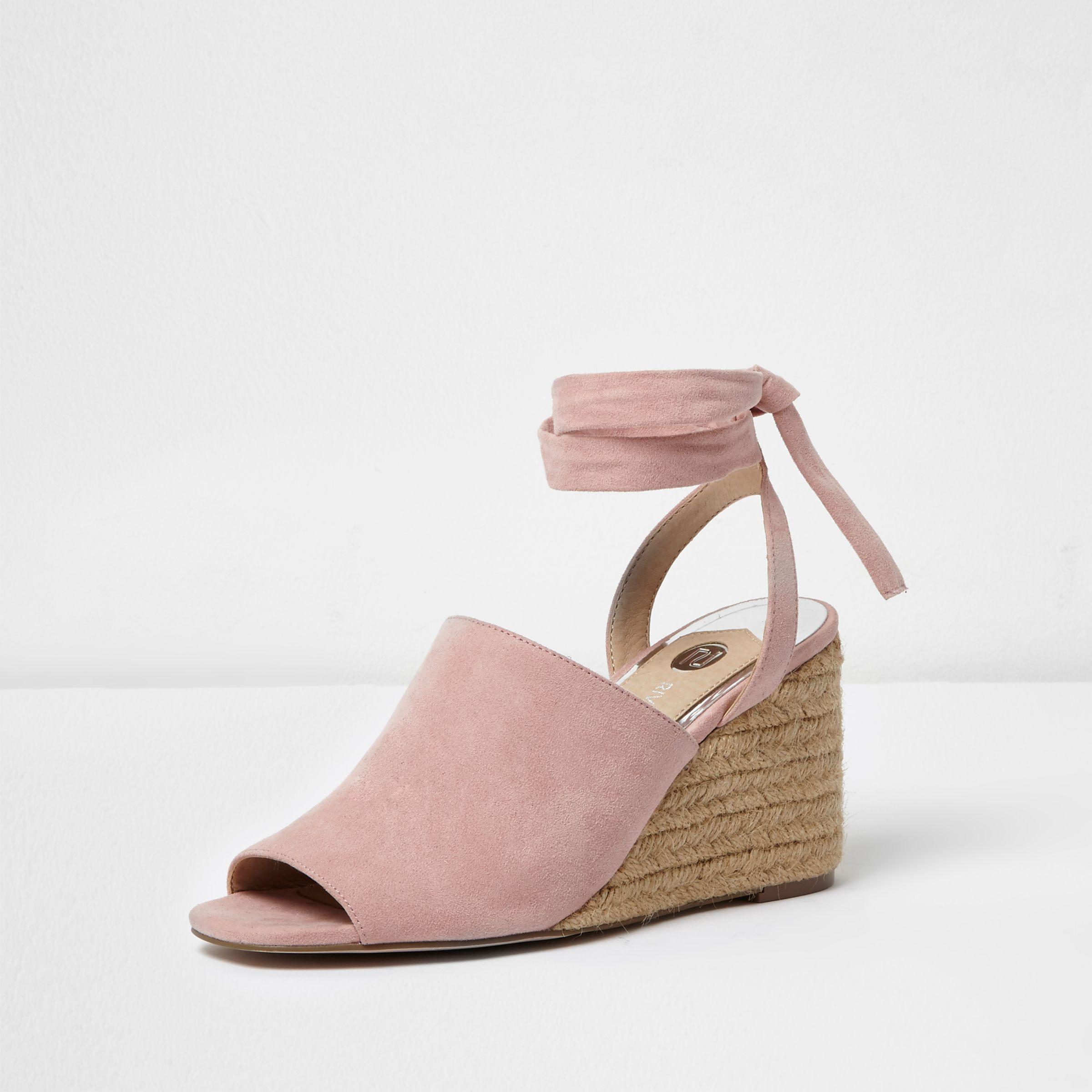 pink tie up wedges