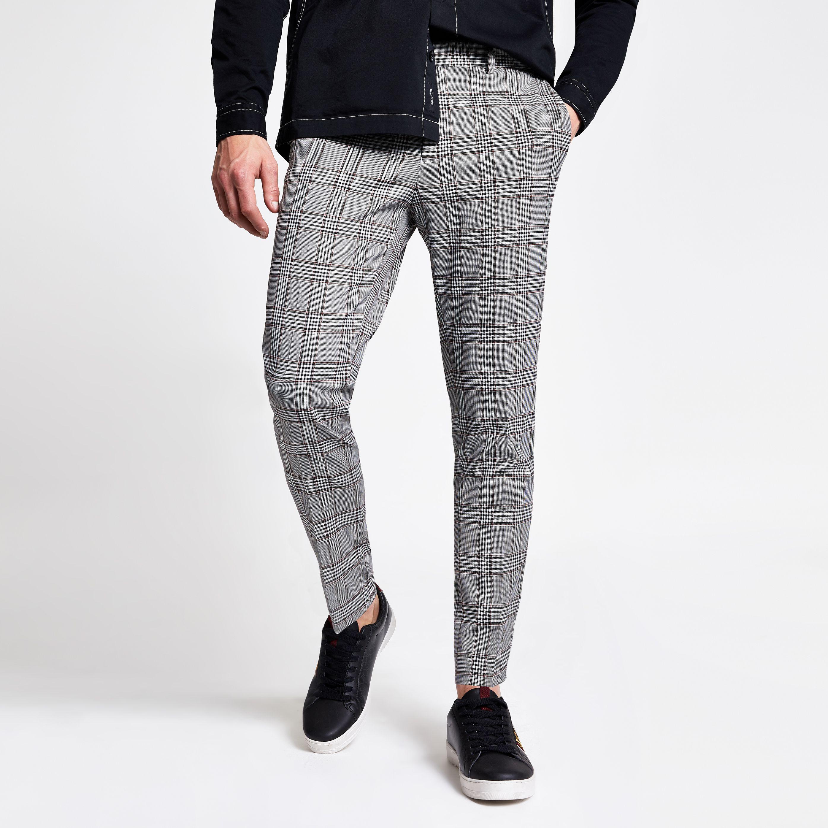 skinny grey check trousers