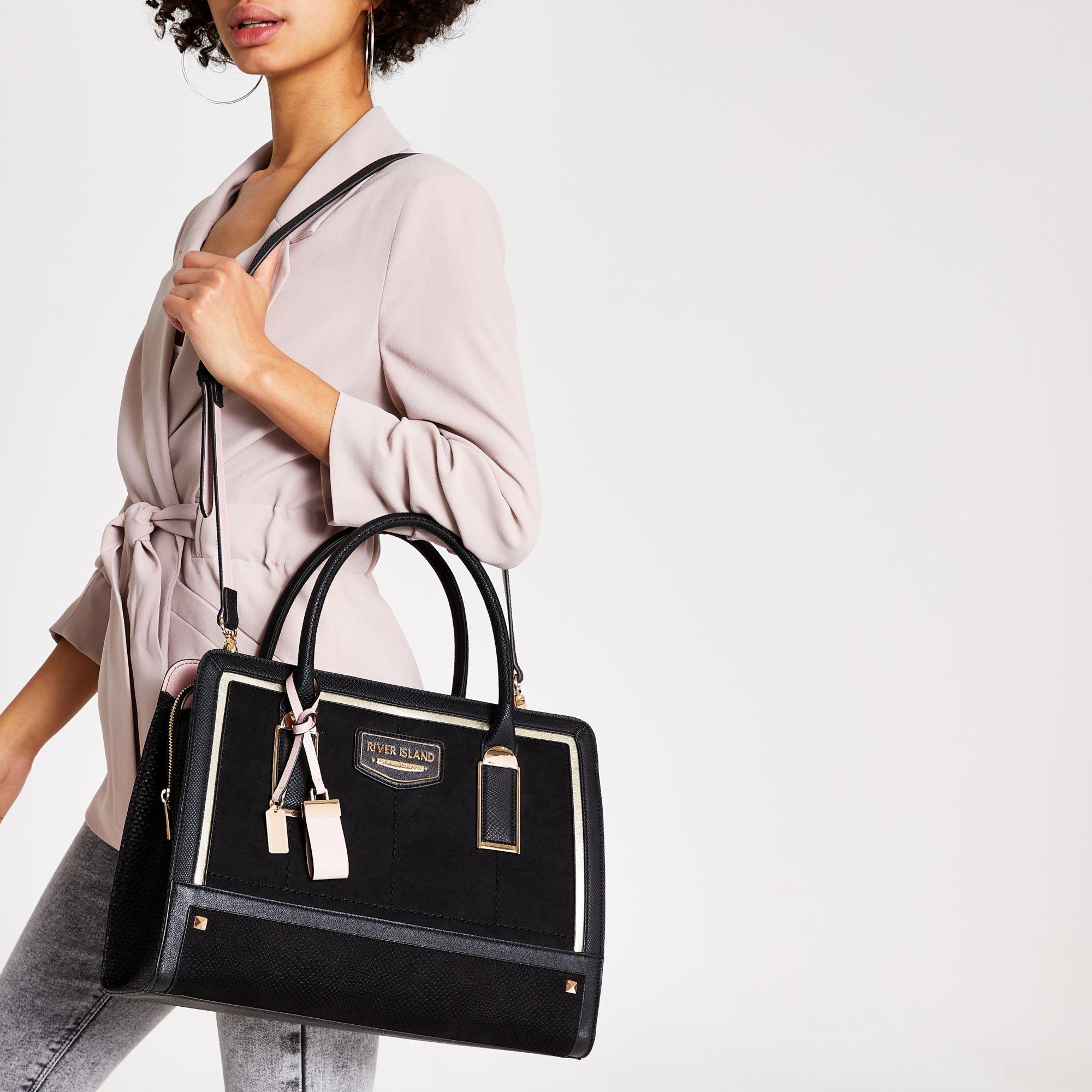 river island black tote bolsa
