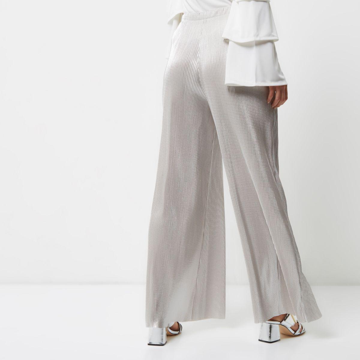 River Island Silver Metallic Wide Leg Palazzo Trousers in Metallic - Lyst