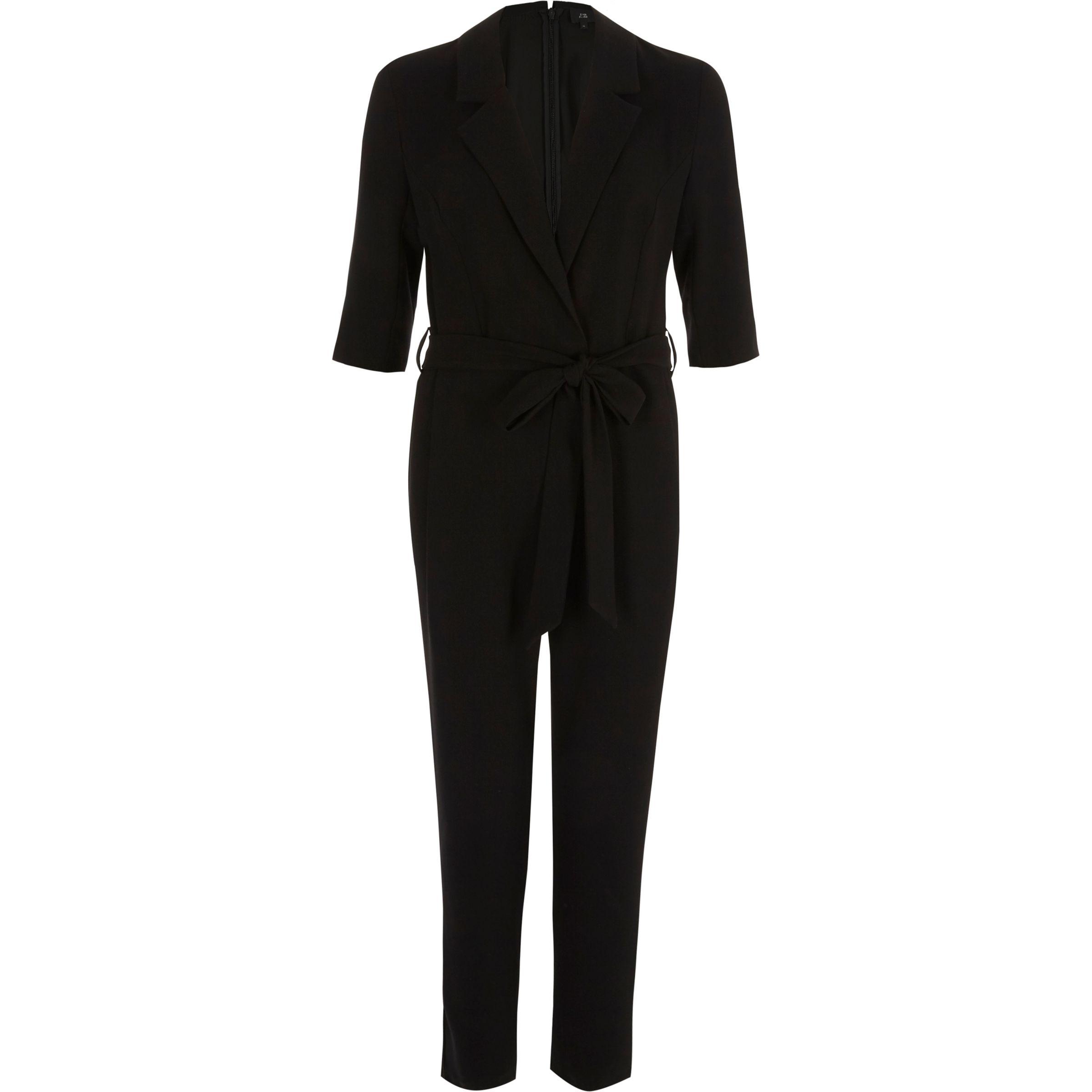 Lyst River Island Black Tailored Three Quarter Sleeve Jumpsuit in Black