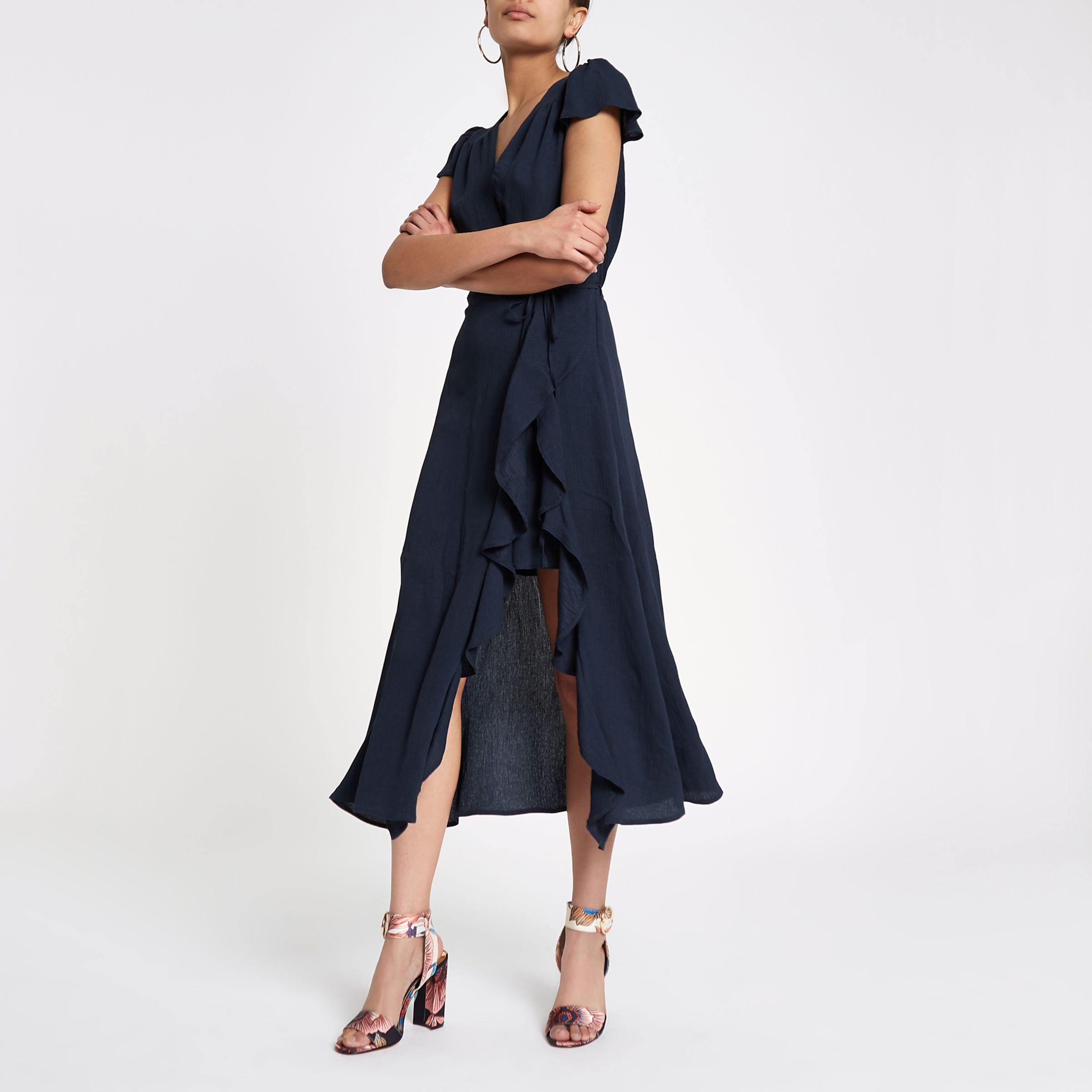 river island navy wrap dress
