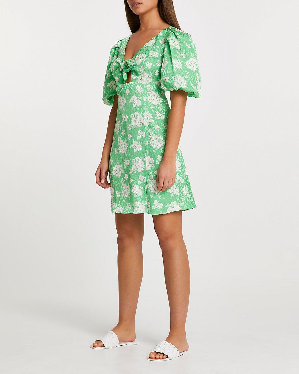 green tie front dress