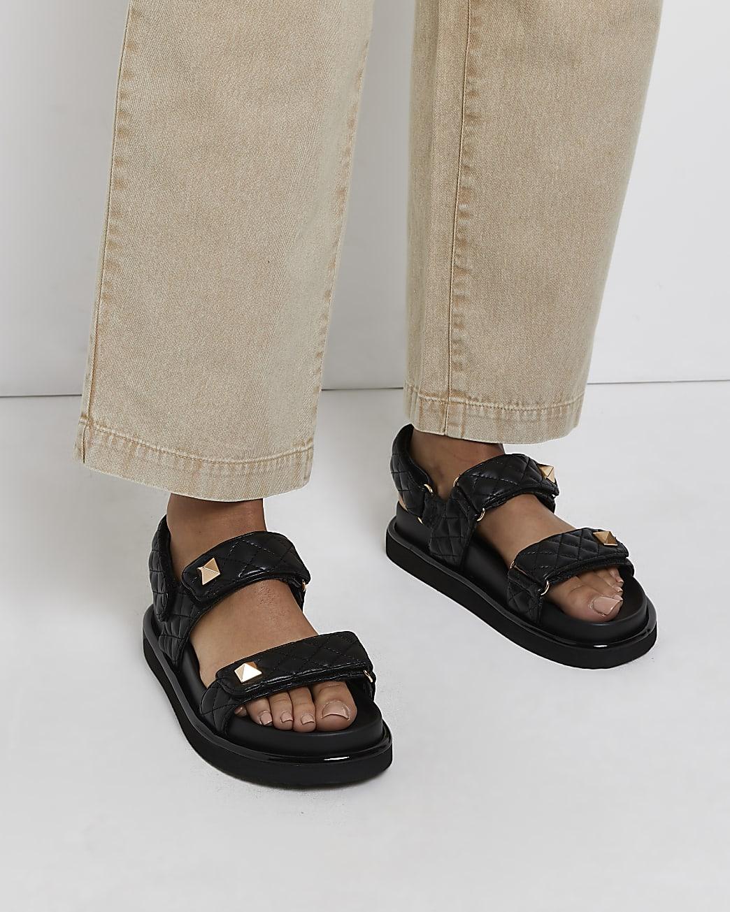 River Island Black Quilted Chunky Sandals | Lyst