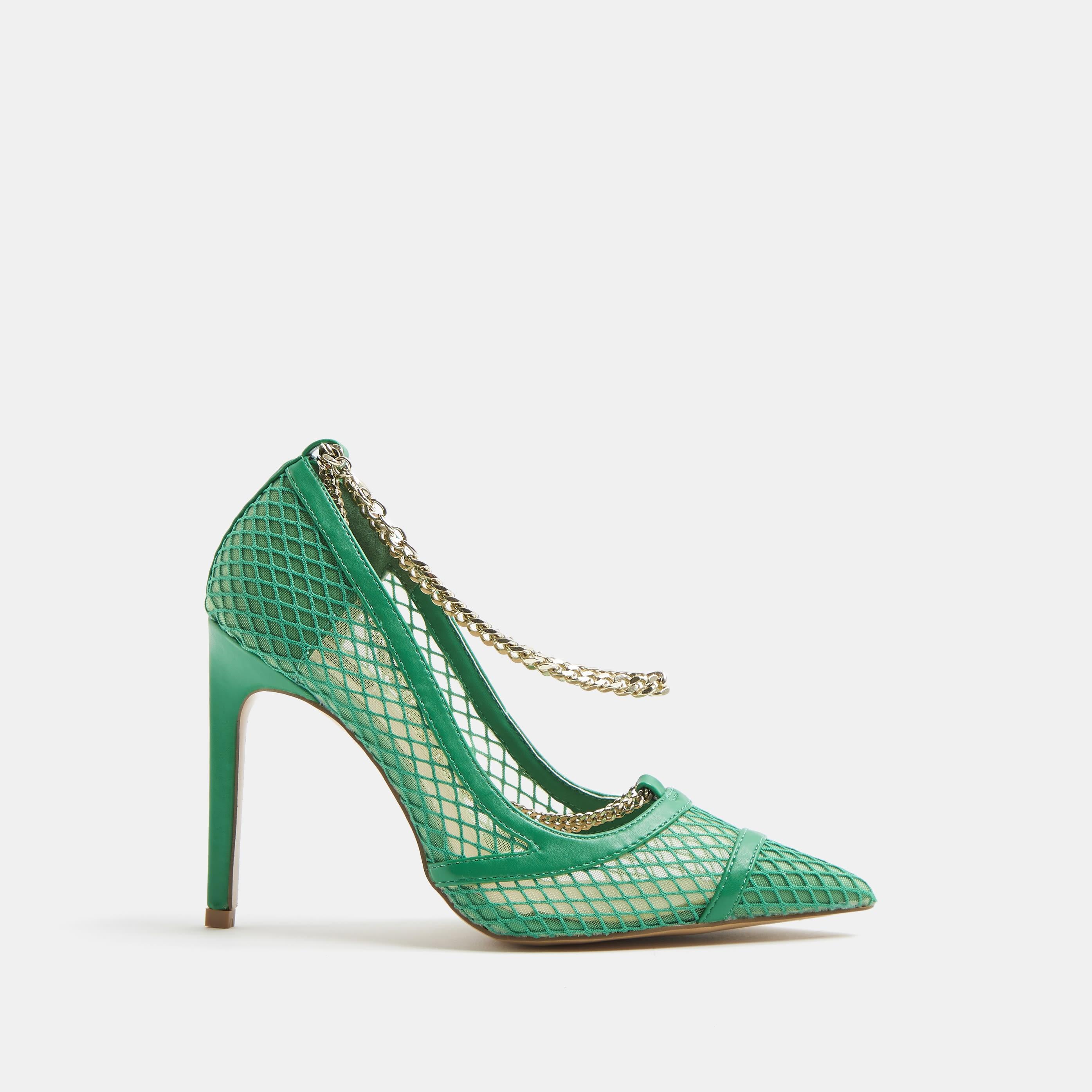 Green Neon Wide Fit Chain Mesh Court Shoes