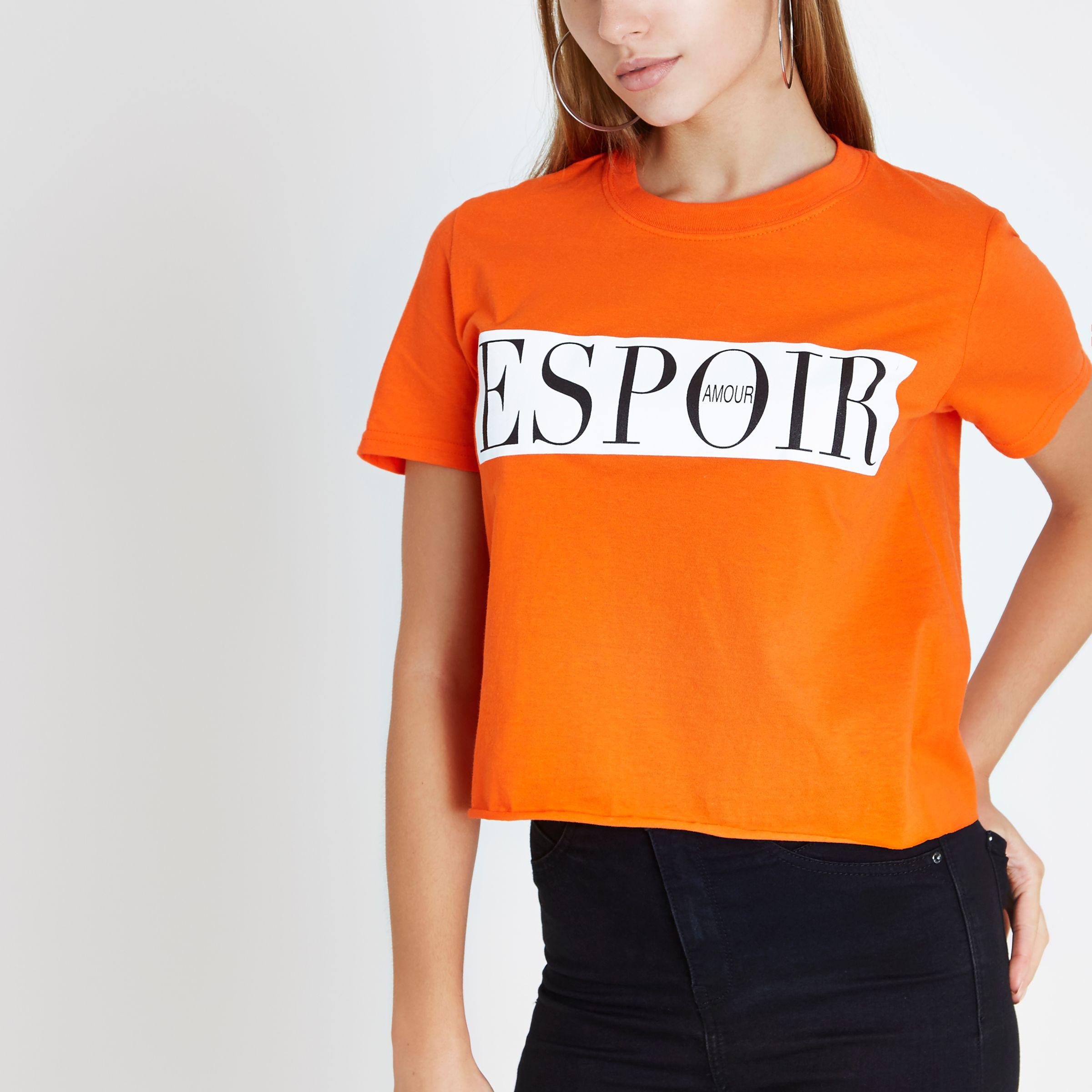 Lyst River Island Orange 'espoir' Print Cropped Tshirt in Orange