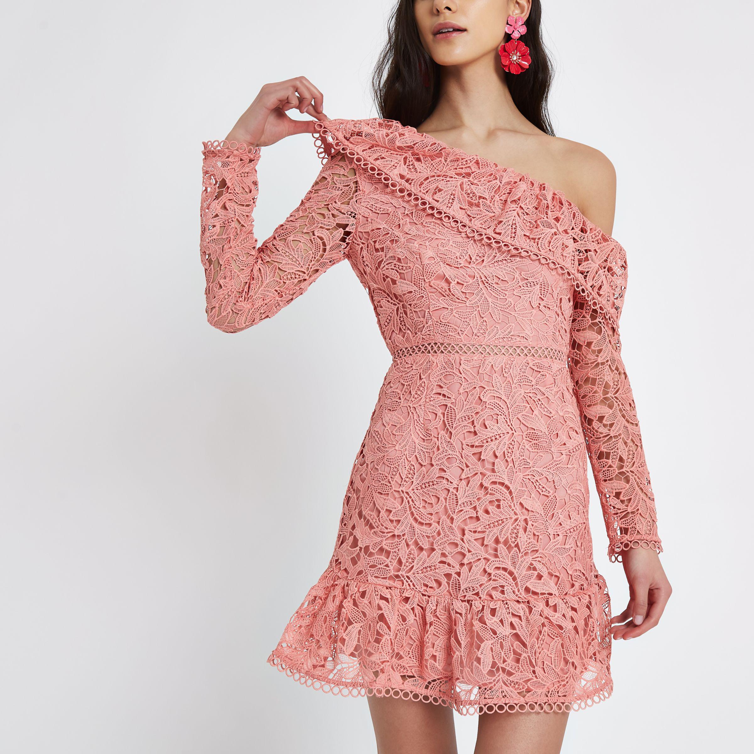river island pink lace dress