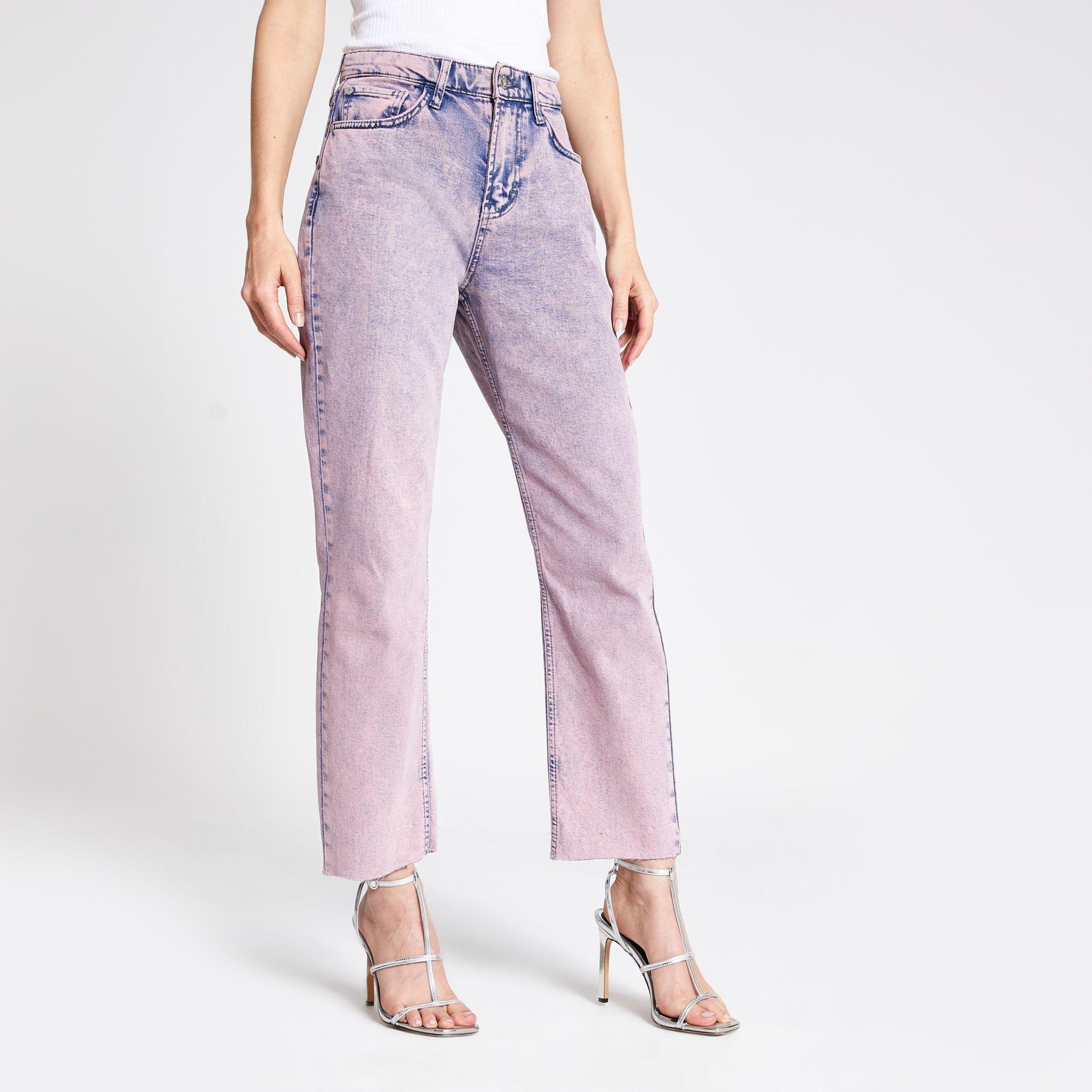 River Island Pink Acid Wash High Rise Denim Straight Jeans | Lyst