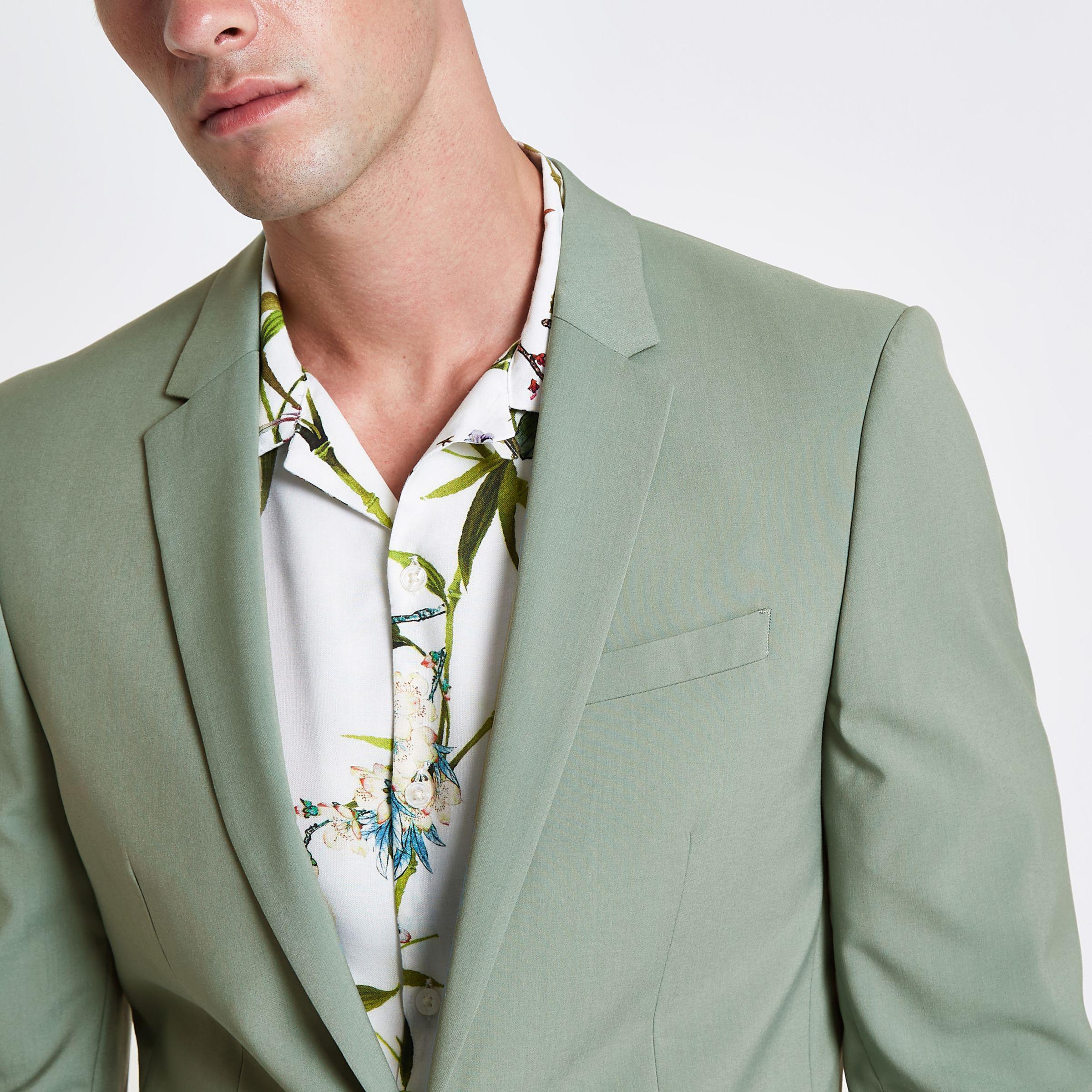 River Island Synthetic Mint Green Stretch Skinny Fit Suit Jacket for