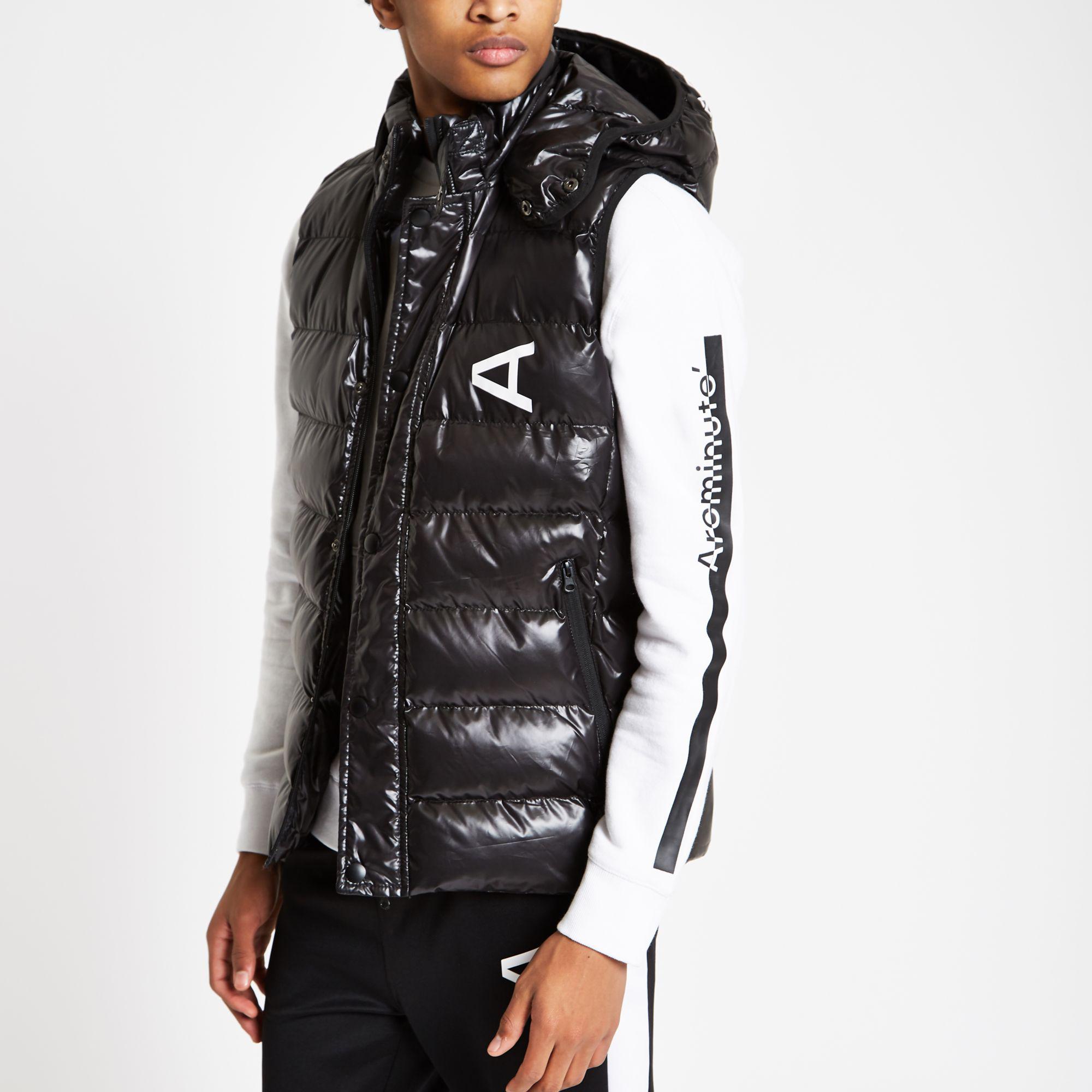 River Island Arcminute Hooded Puffer Gilet in Black for Men Lyst