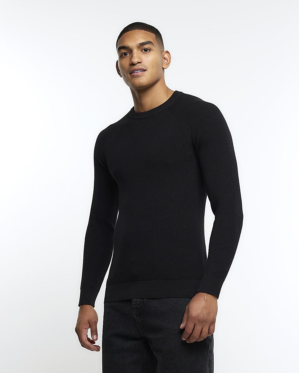 River Island Black Muscle Fit Rib Jumper in Blue for Men Lyst UK