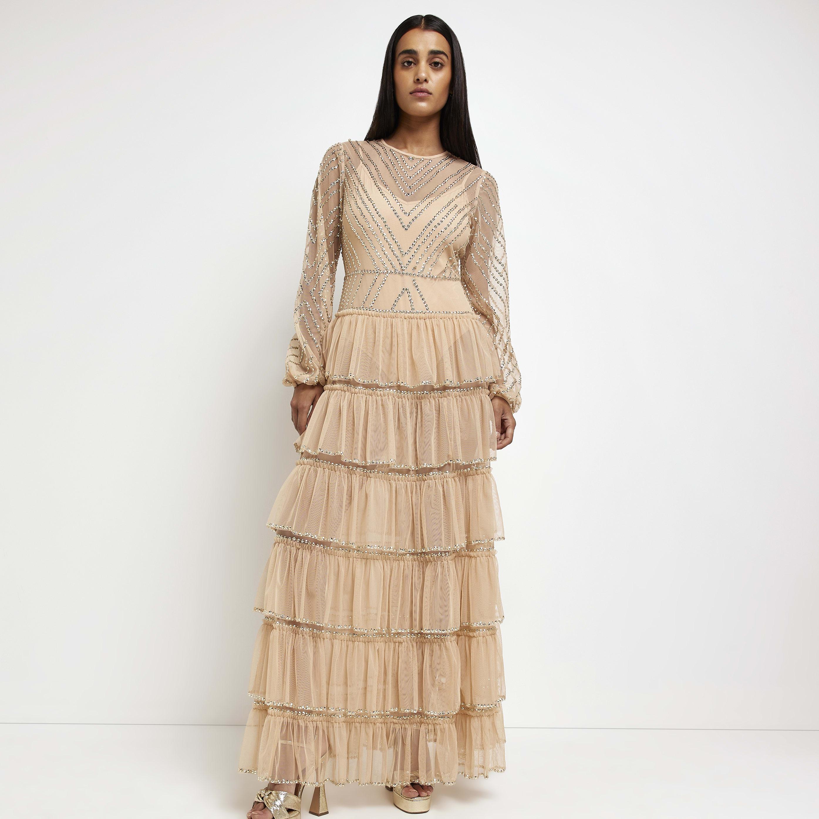 Cream sequin maxi clearance dress