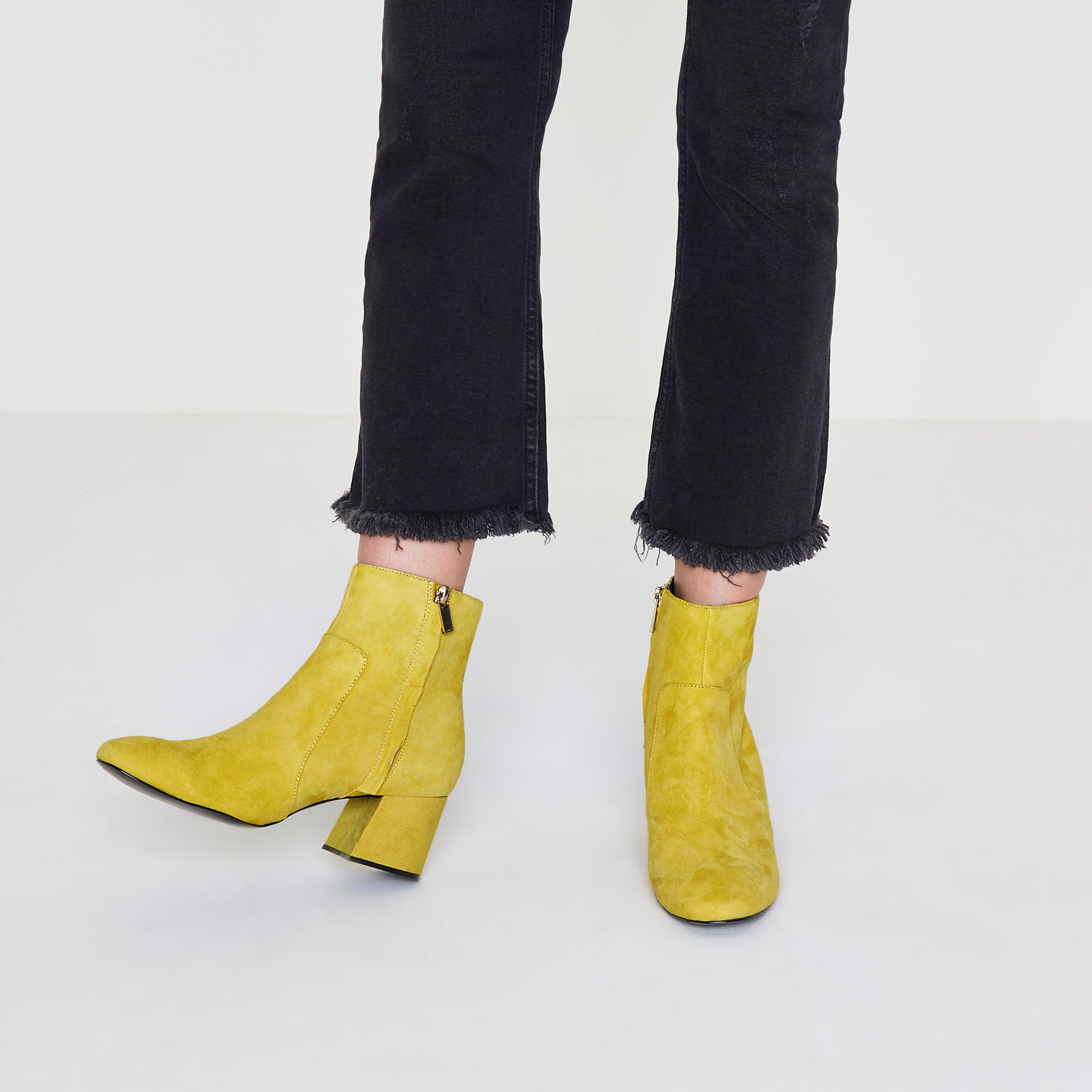 River Island Yellow Suede Block Heel Ankle Boots - Lyst