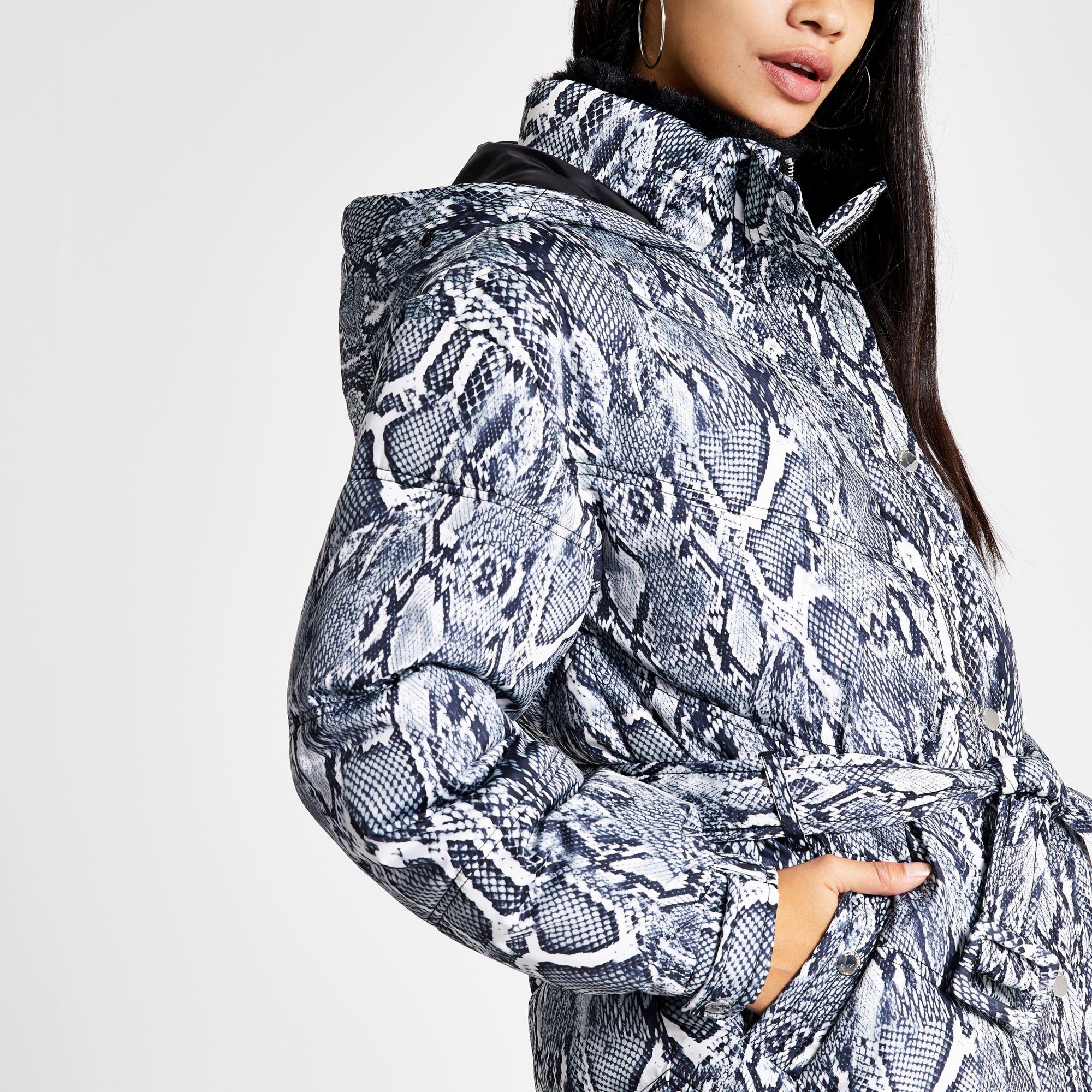 grey snake print puffer jacket