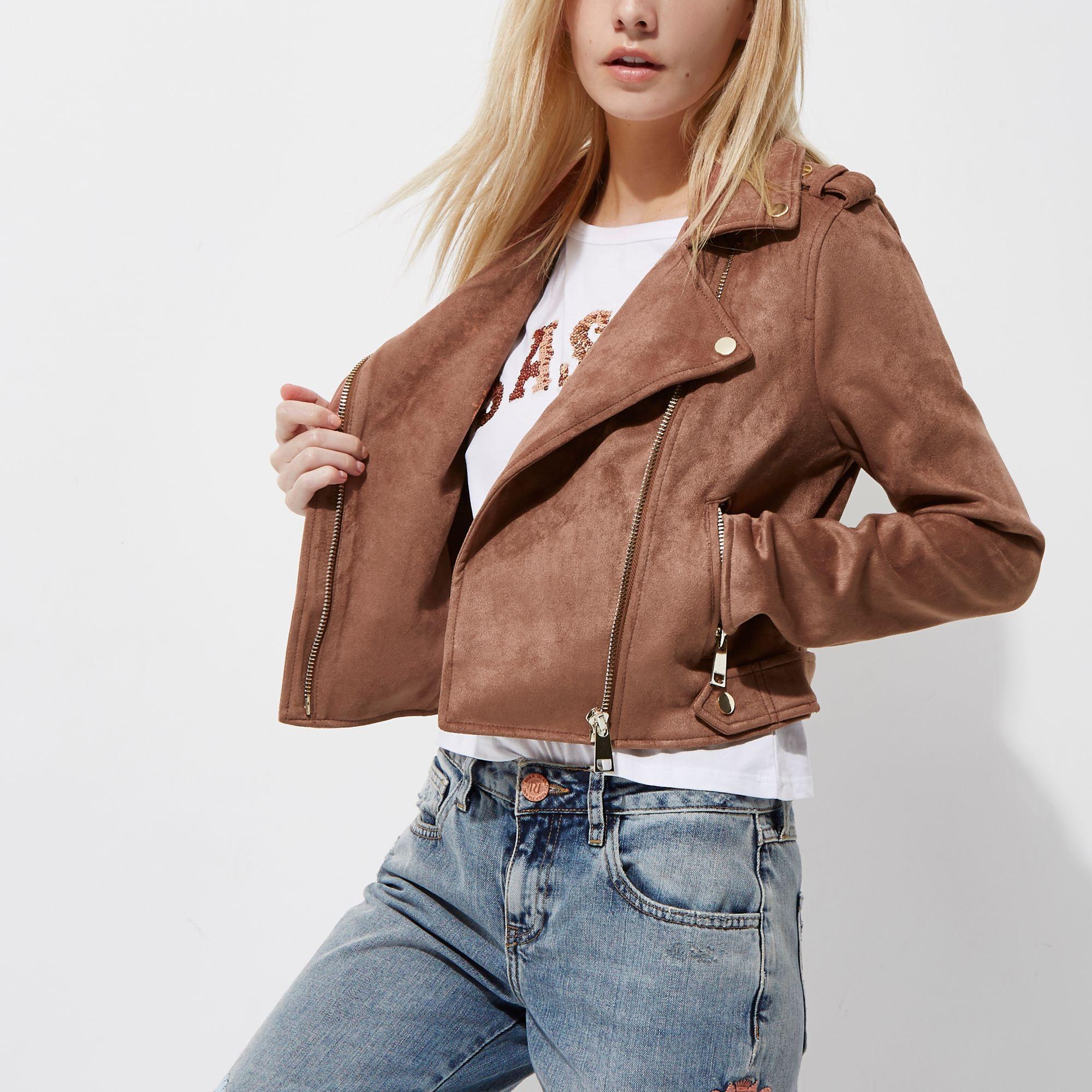 Pink suede jacket river island Clearance