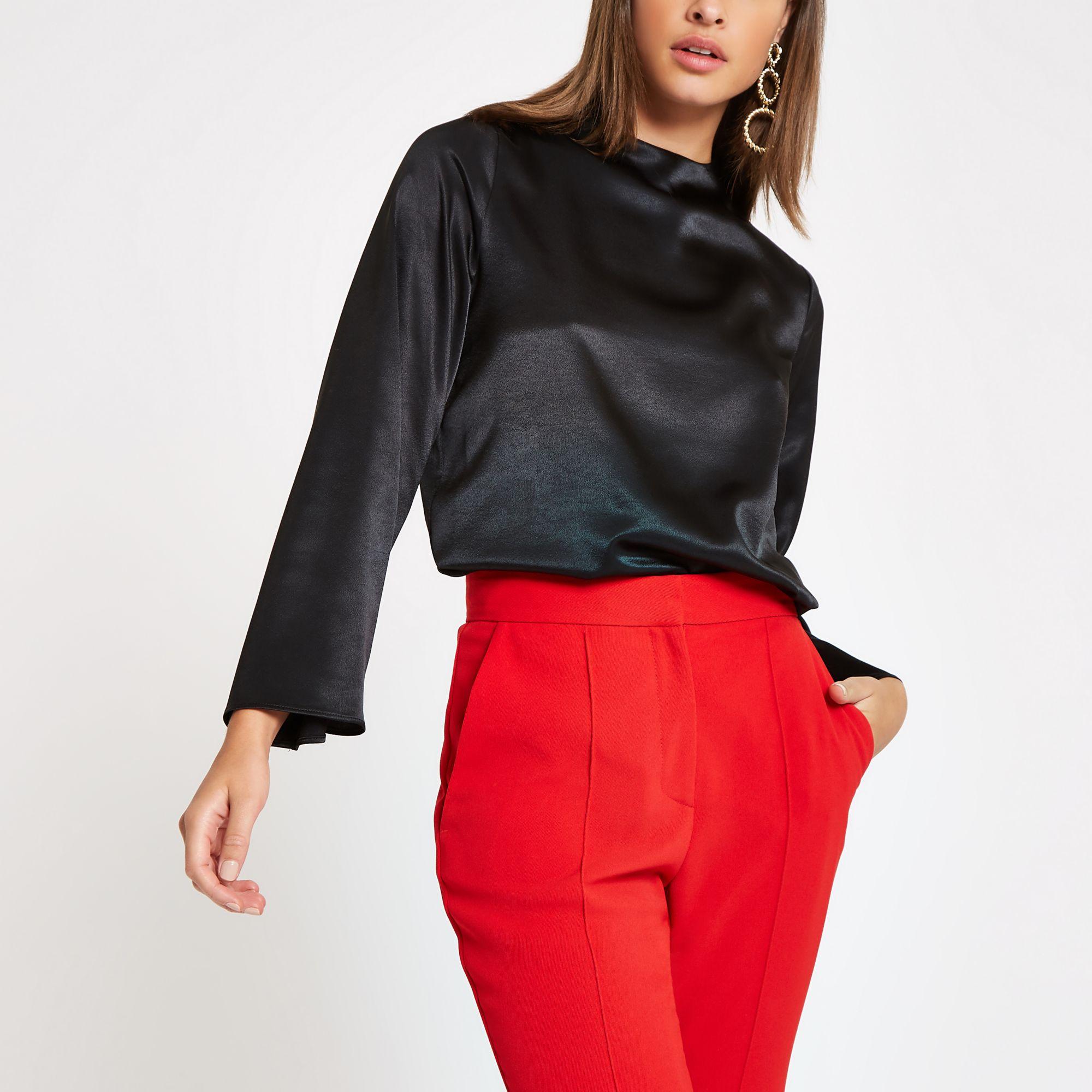 black satin long sleeve top