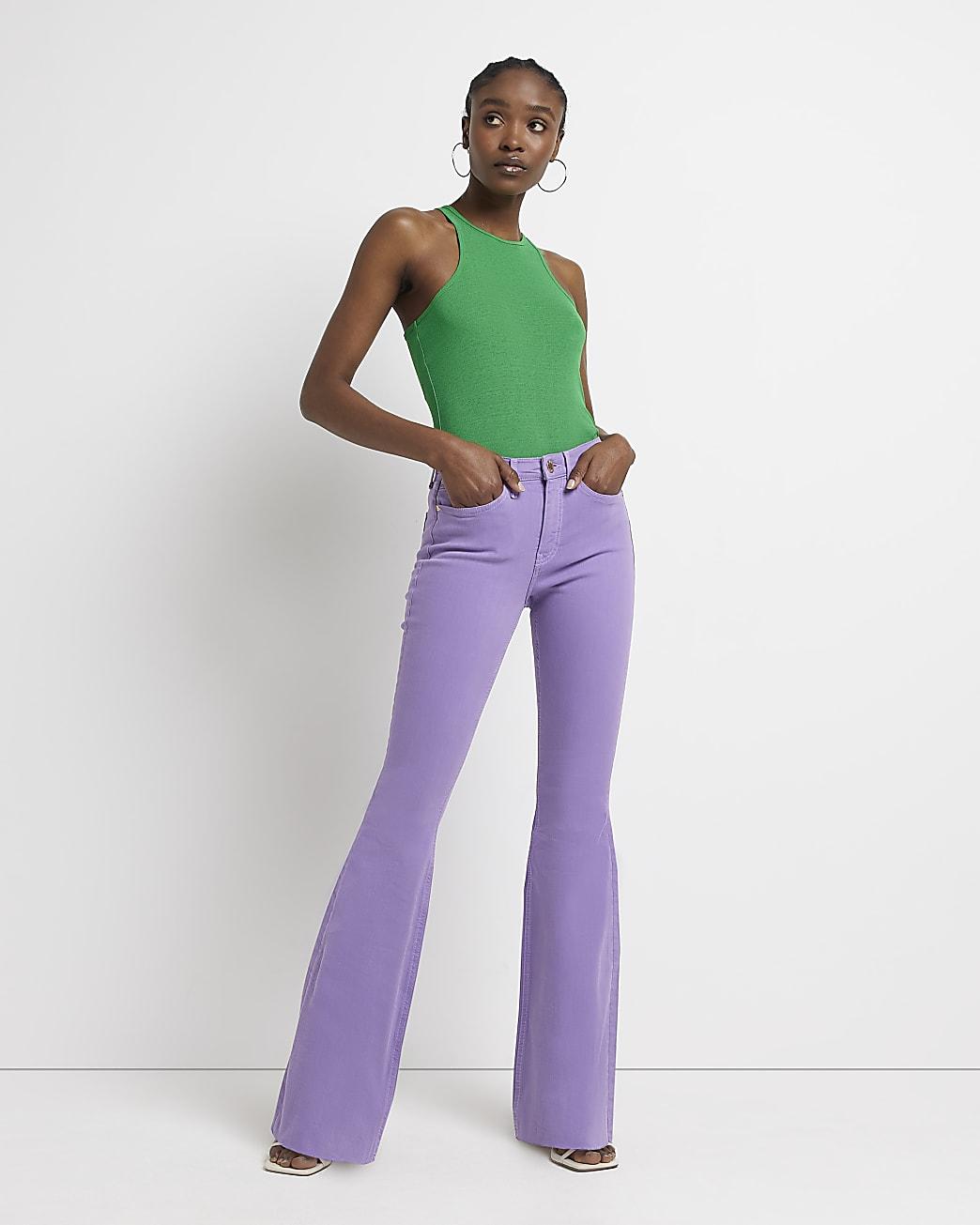 River Island Purple Mid Rise Flared Jeans | Lyst