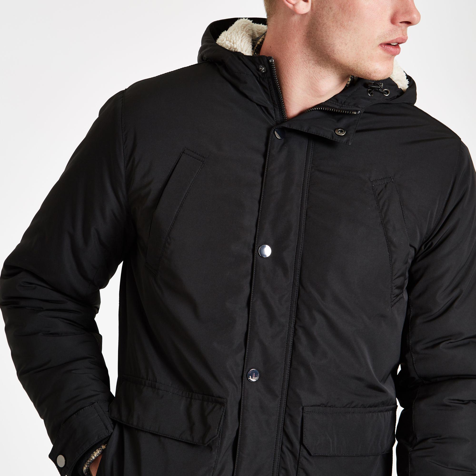 River Island Synthetic Black Hooded Lined Jacket for Men Lyst