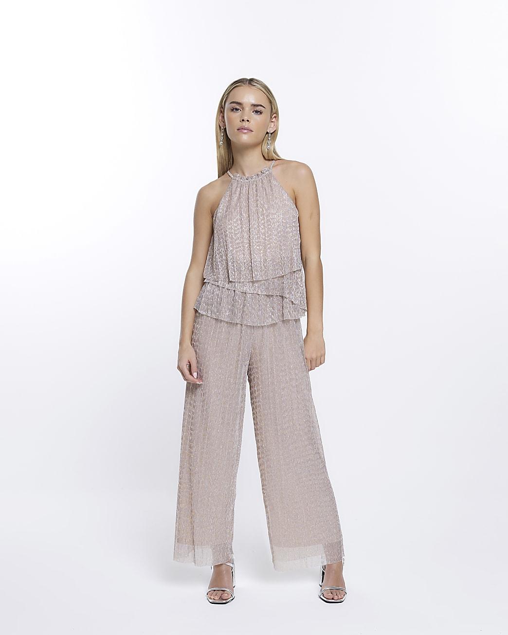 River Island Petite Rose Gold Halter Neck Jumpsuit in White Lyst UK