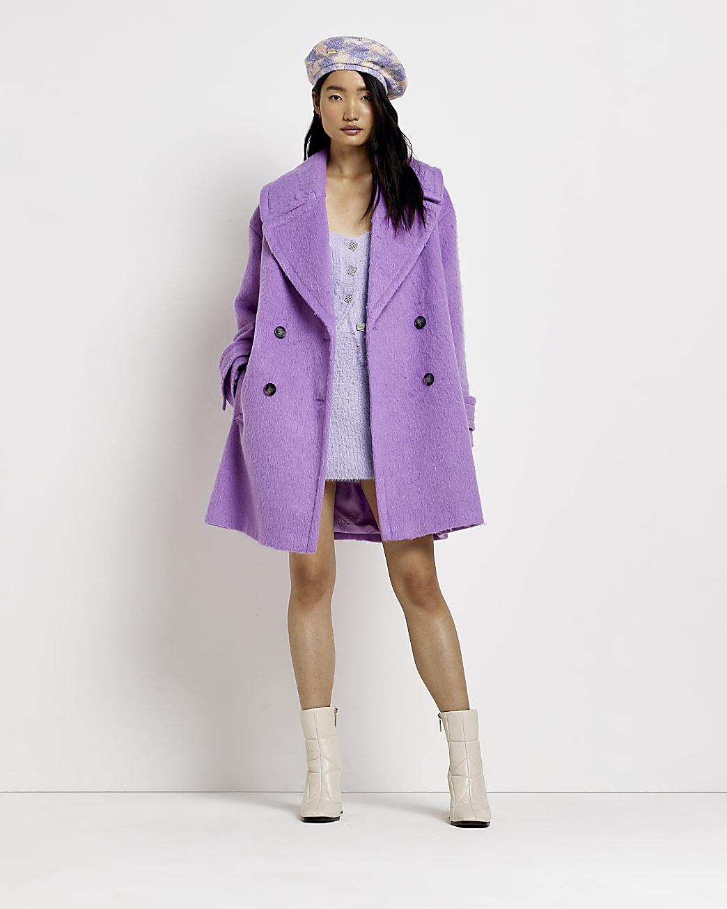River Island Oversized Double Breasted Coat in Purple | Lyst