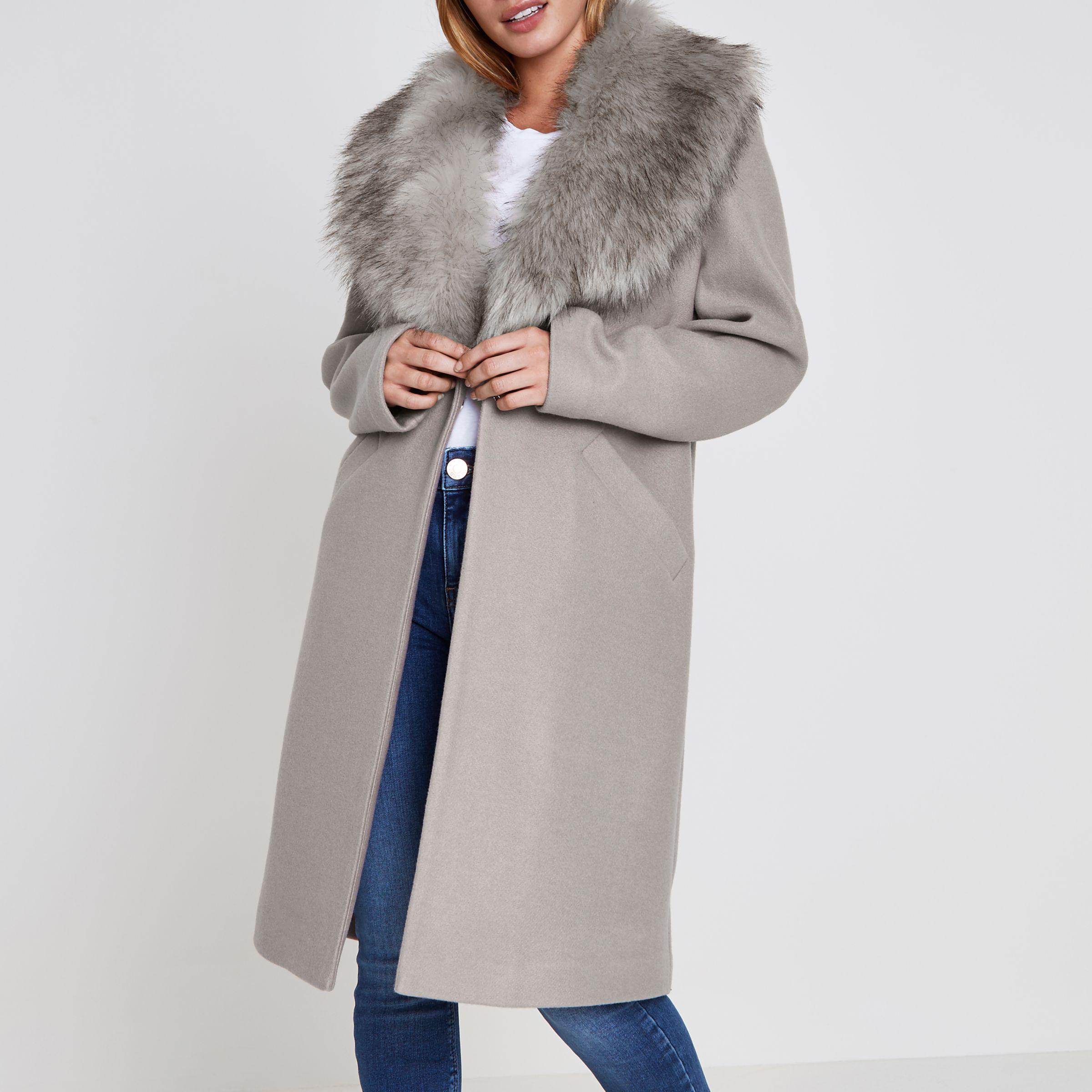 river island grey wool coat