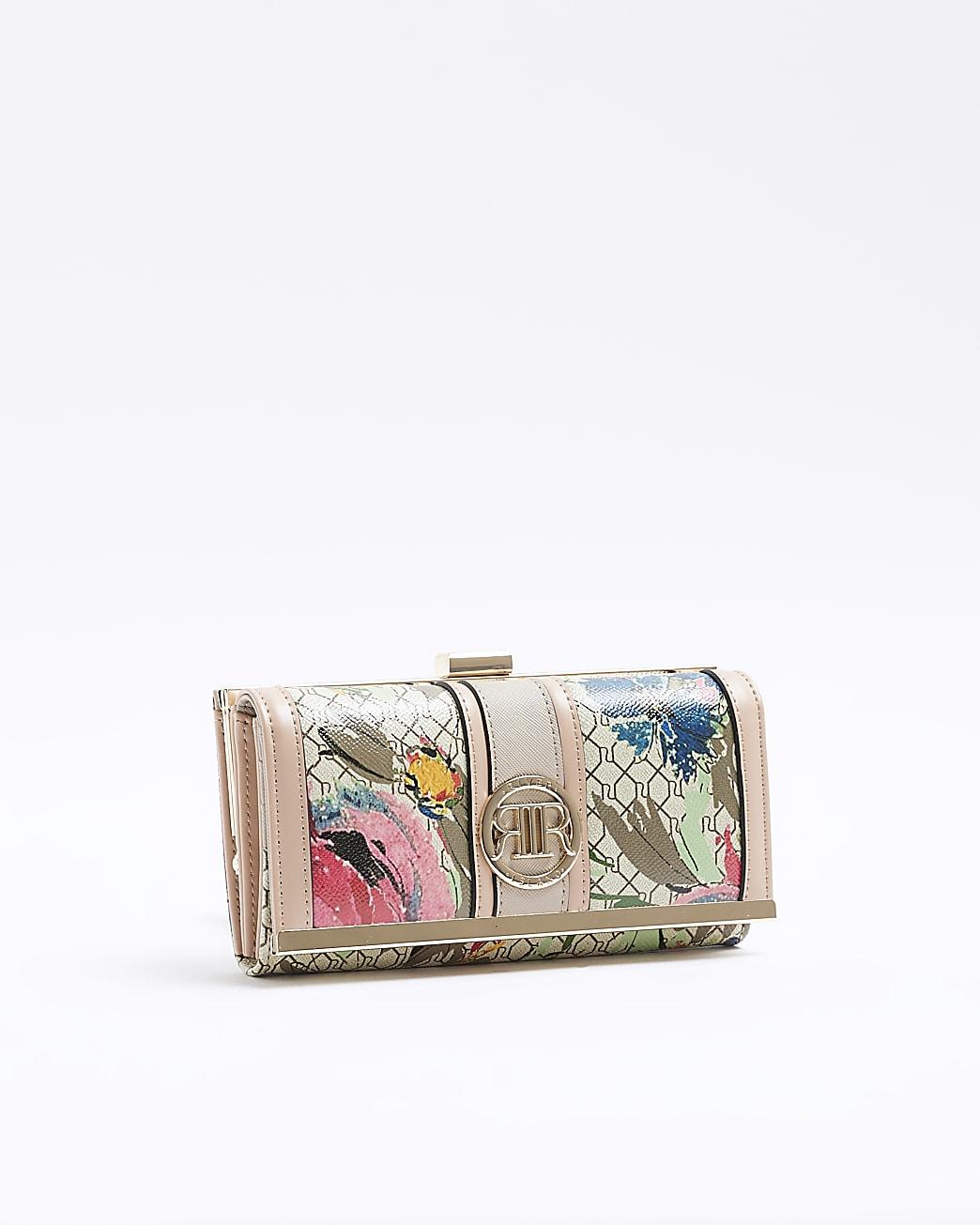 River Island Beige Floral Ri Monogram Purse in White Lyst