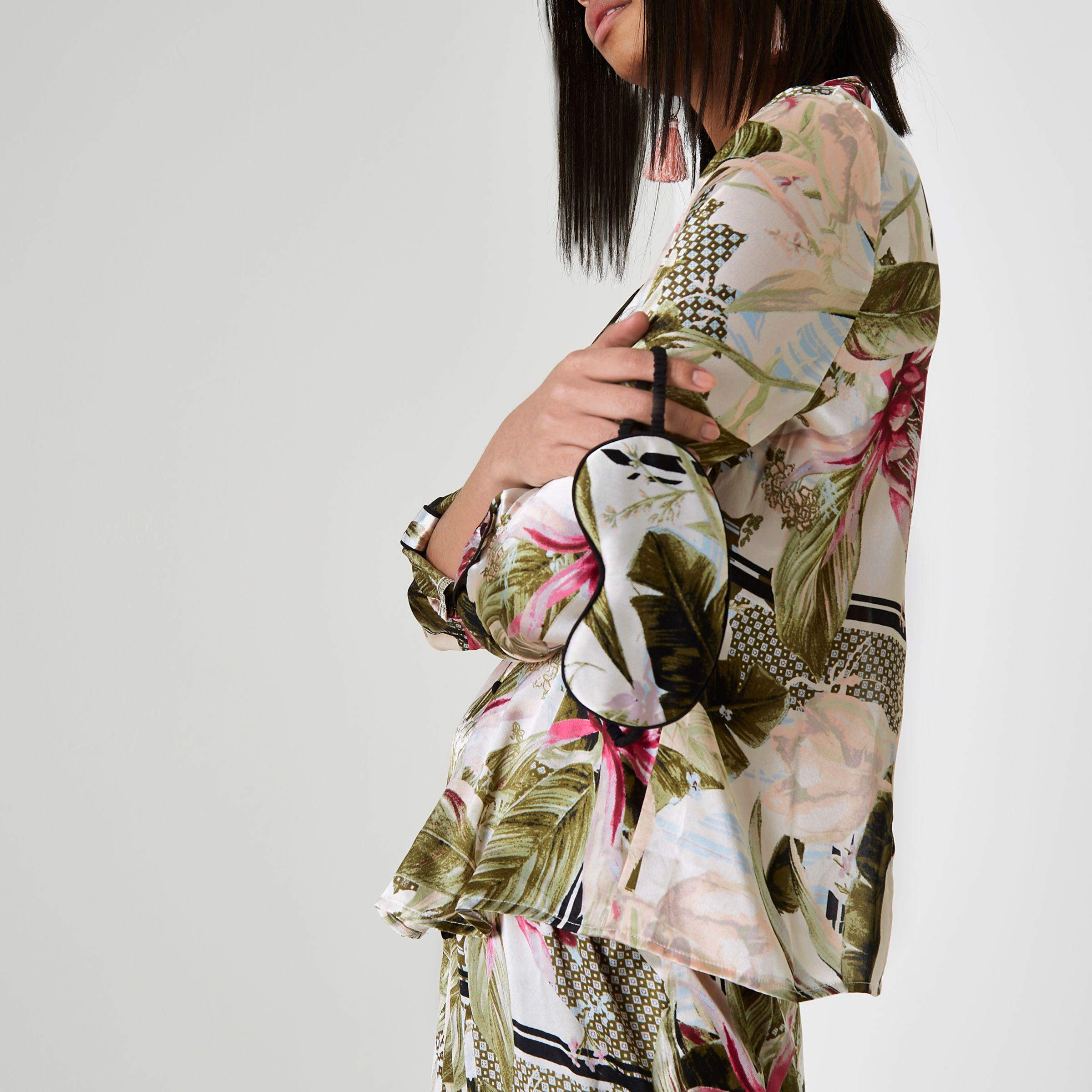 River Island Cream Satin Tropical Pajamas Gift Box Cream Satin Tropical