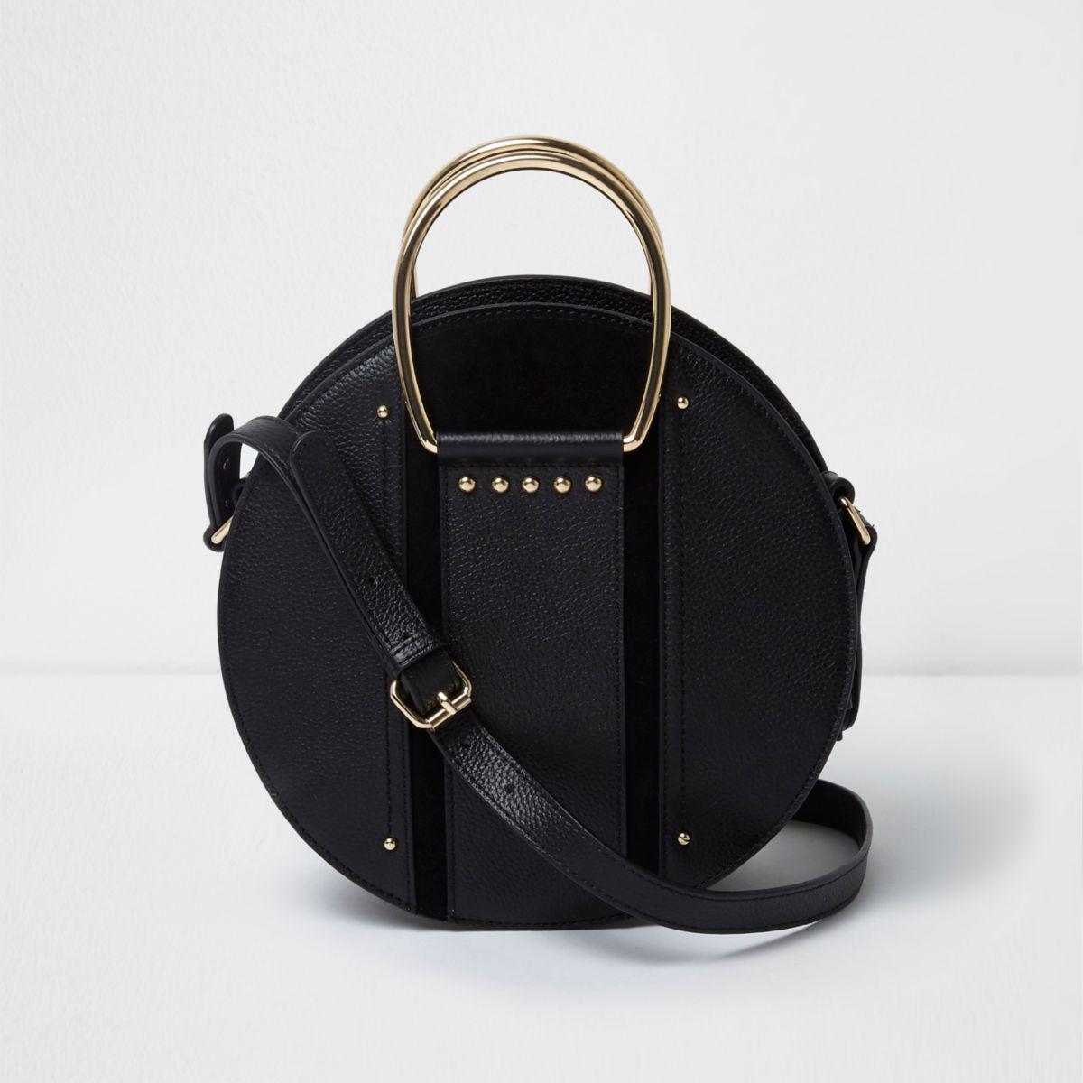 black round leather bag
