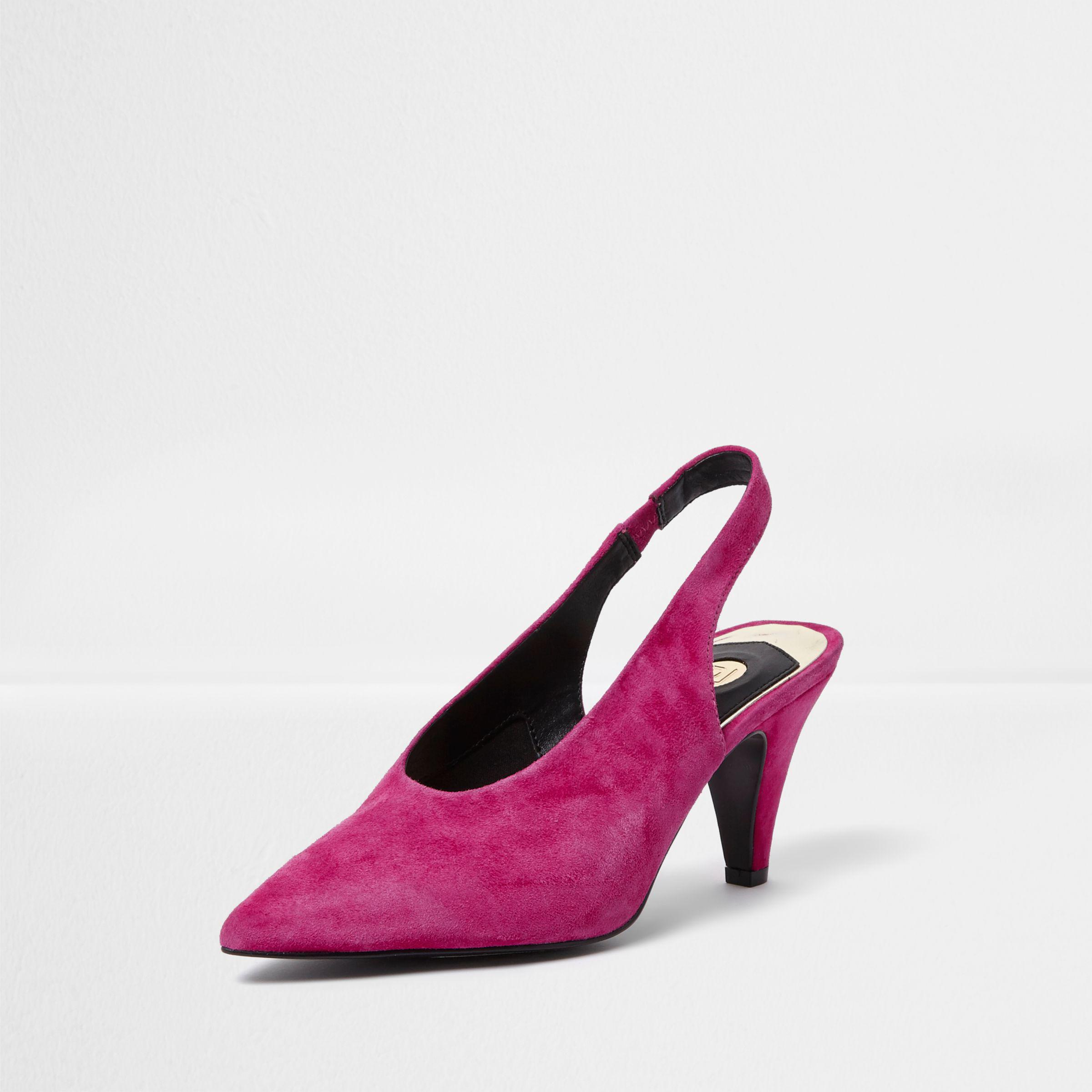 River Island Pink Suede Slingback Kitten Heel Court Shoes In Pink Lyst