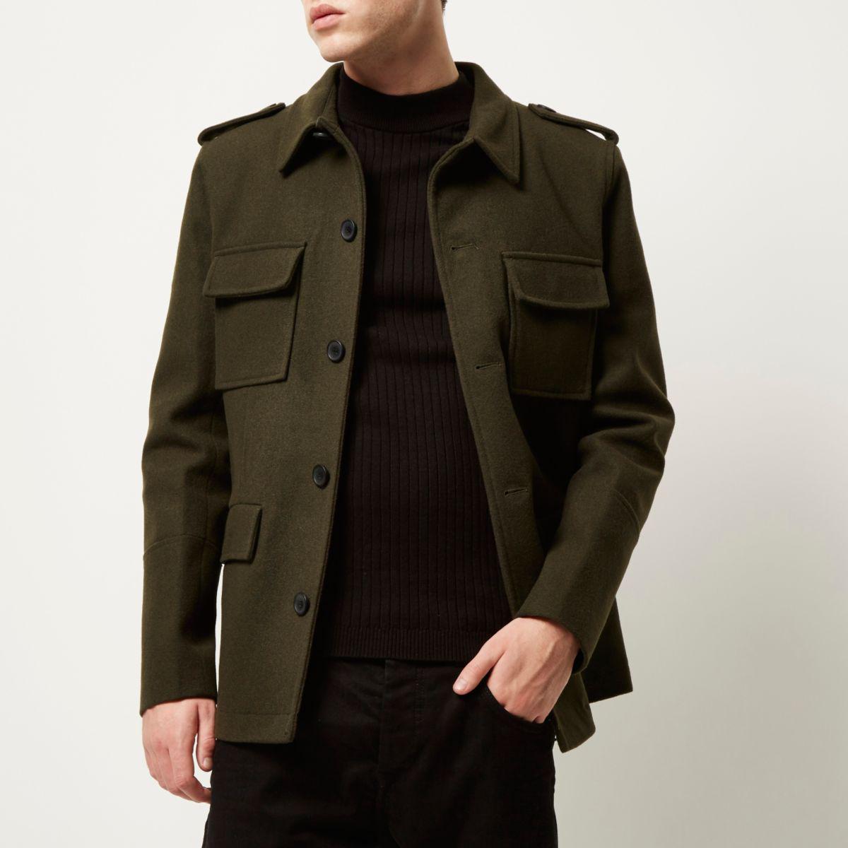 River Island Green Smart Woolblend Military Jacket for Men Lyst