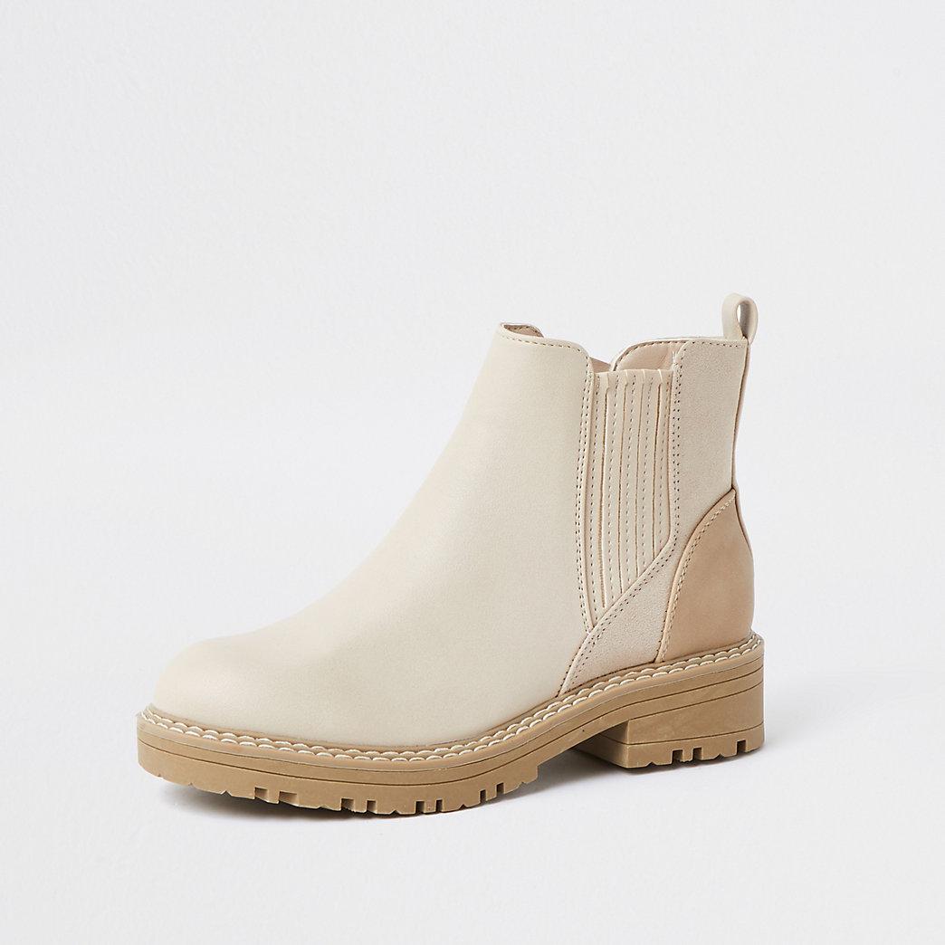 River Island Beige Round Toe Chelsea Boots in Cream (Natural) - Lyst