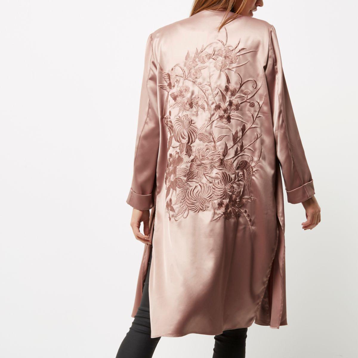 River Island Pink Embroidered Duster Coat Lyst