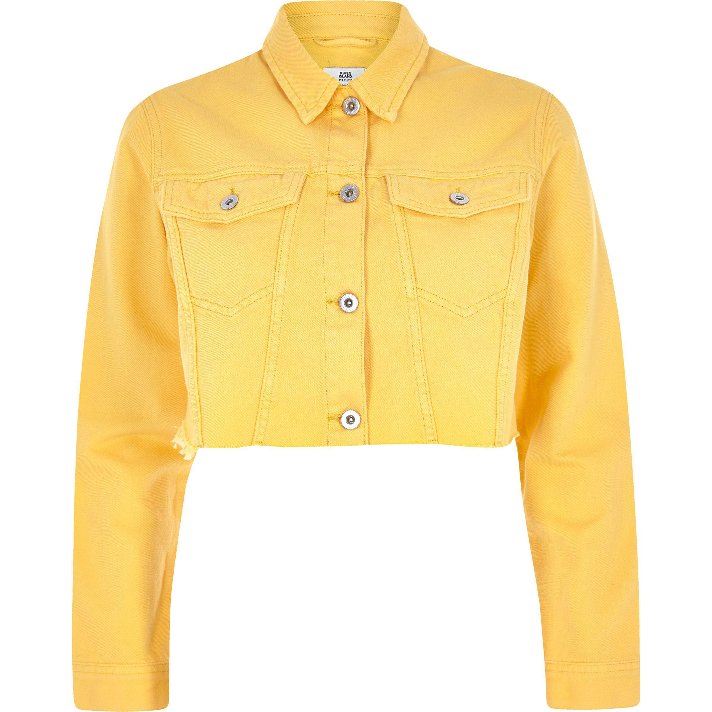 River Island Petite Cropped Denim Jacket in Yellow | Lyst