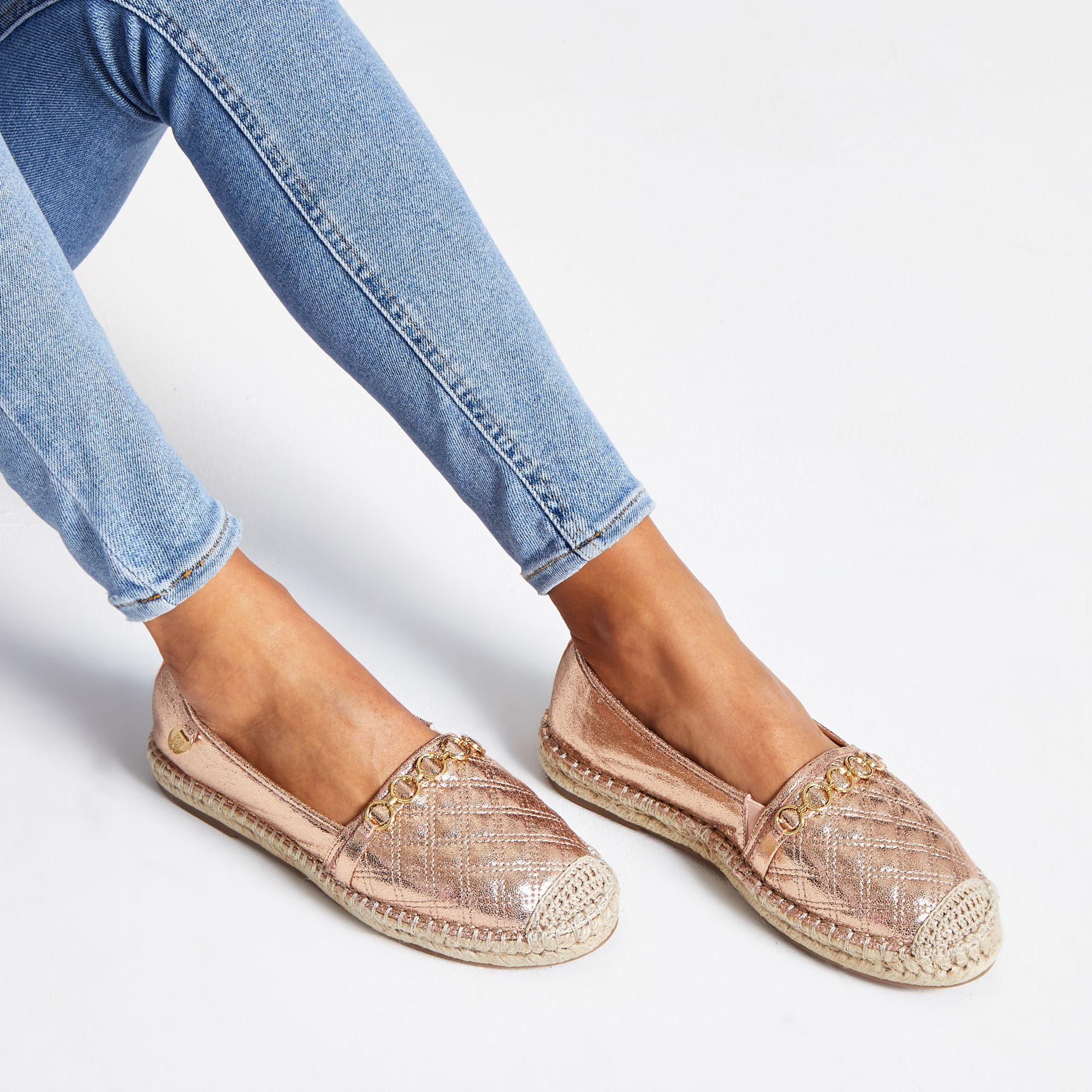 River Island Quilted Espadrille Sole Shoe in Gold