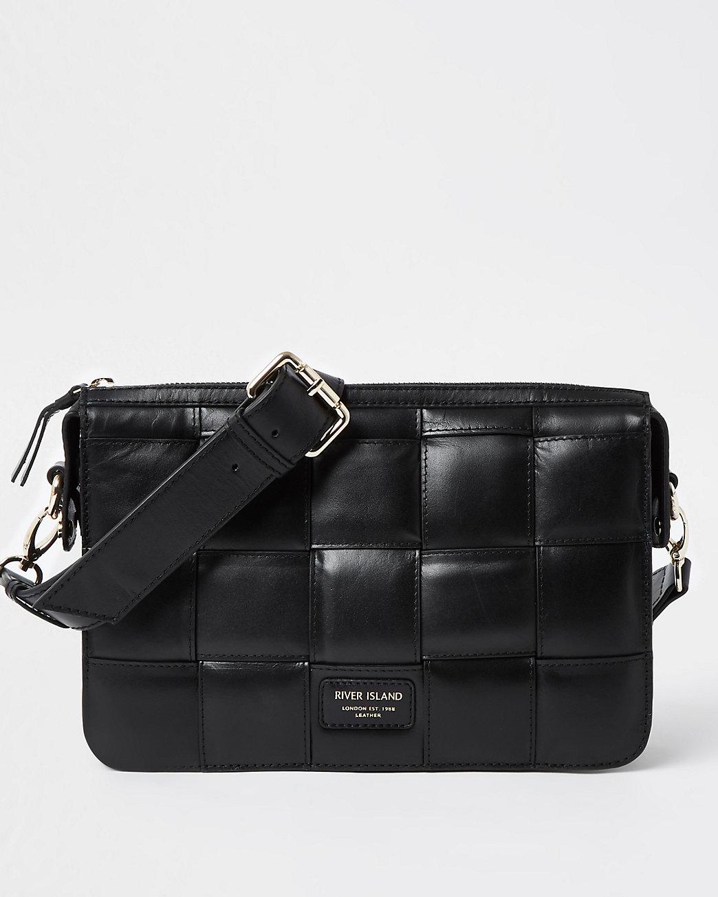 Black Woven Leather Crossbody Bag