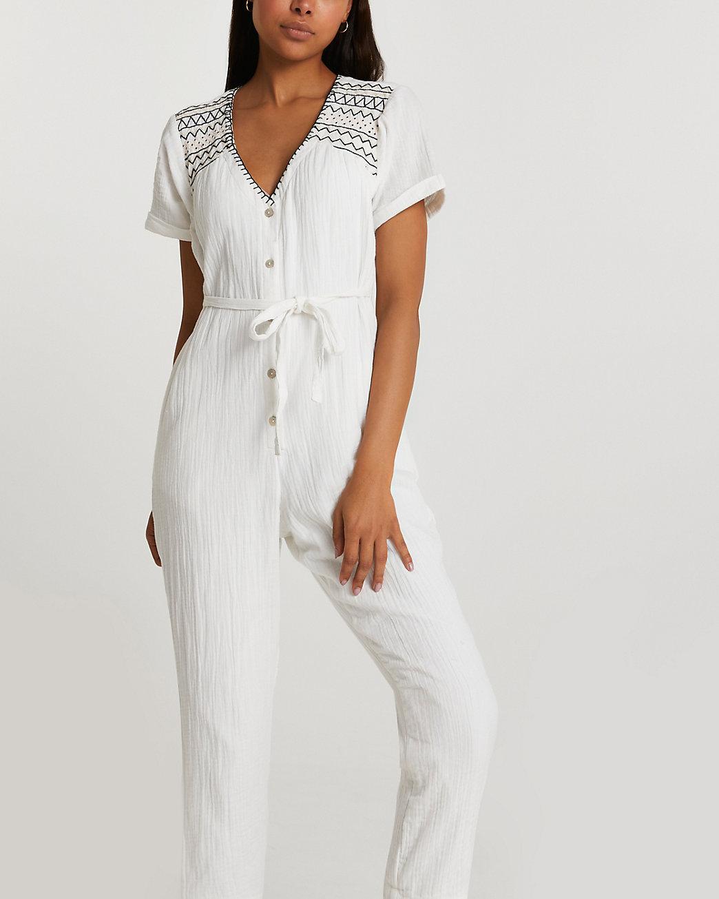 Cotton White Embroidered Jumpsuit | Lyst