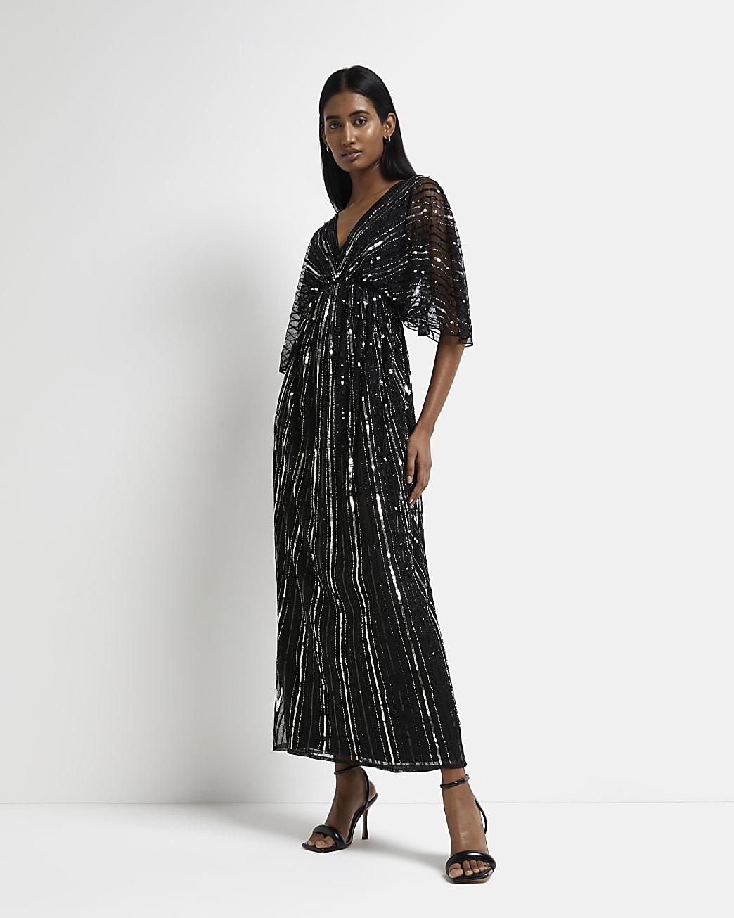 River Island Black Sequin Batwing Maxi Dress Lyst Canada