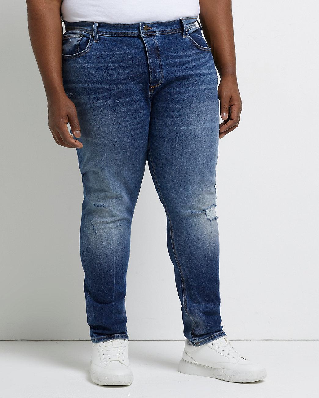 Tall Blue Slim Fit Ripped Jeans for Men 