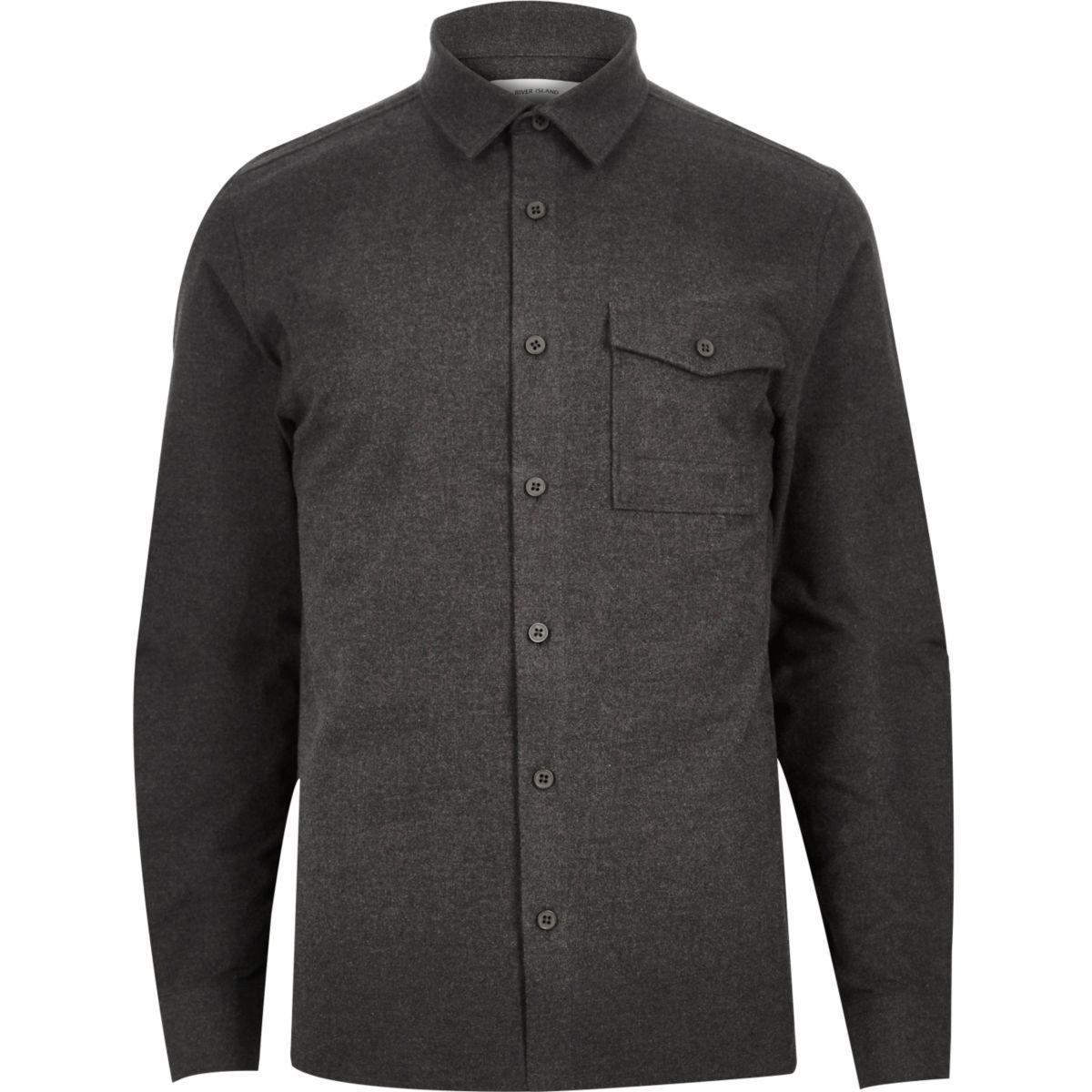 River Island Charcoal Grey Flannel Shirt in Gray for Men - Lyst