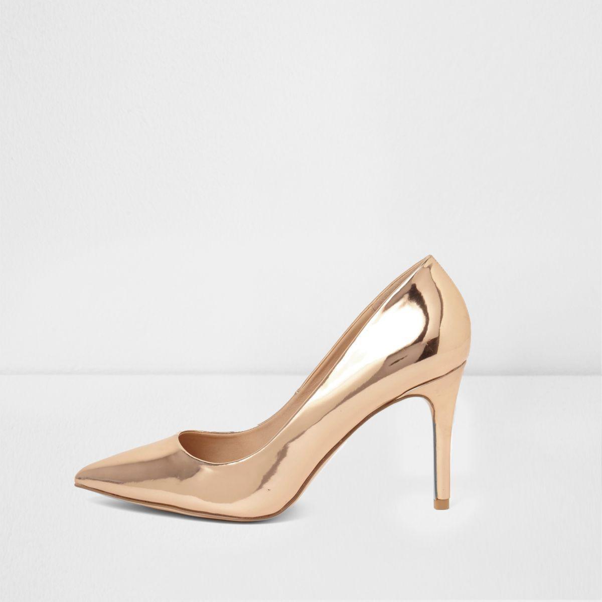 River Island Rose Gold Metallic Mid Heel Court Shoes Rose Gold Metallic Mid  Heel Court Shoes in Pink | Lyst
