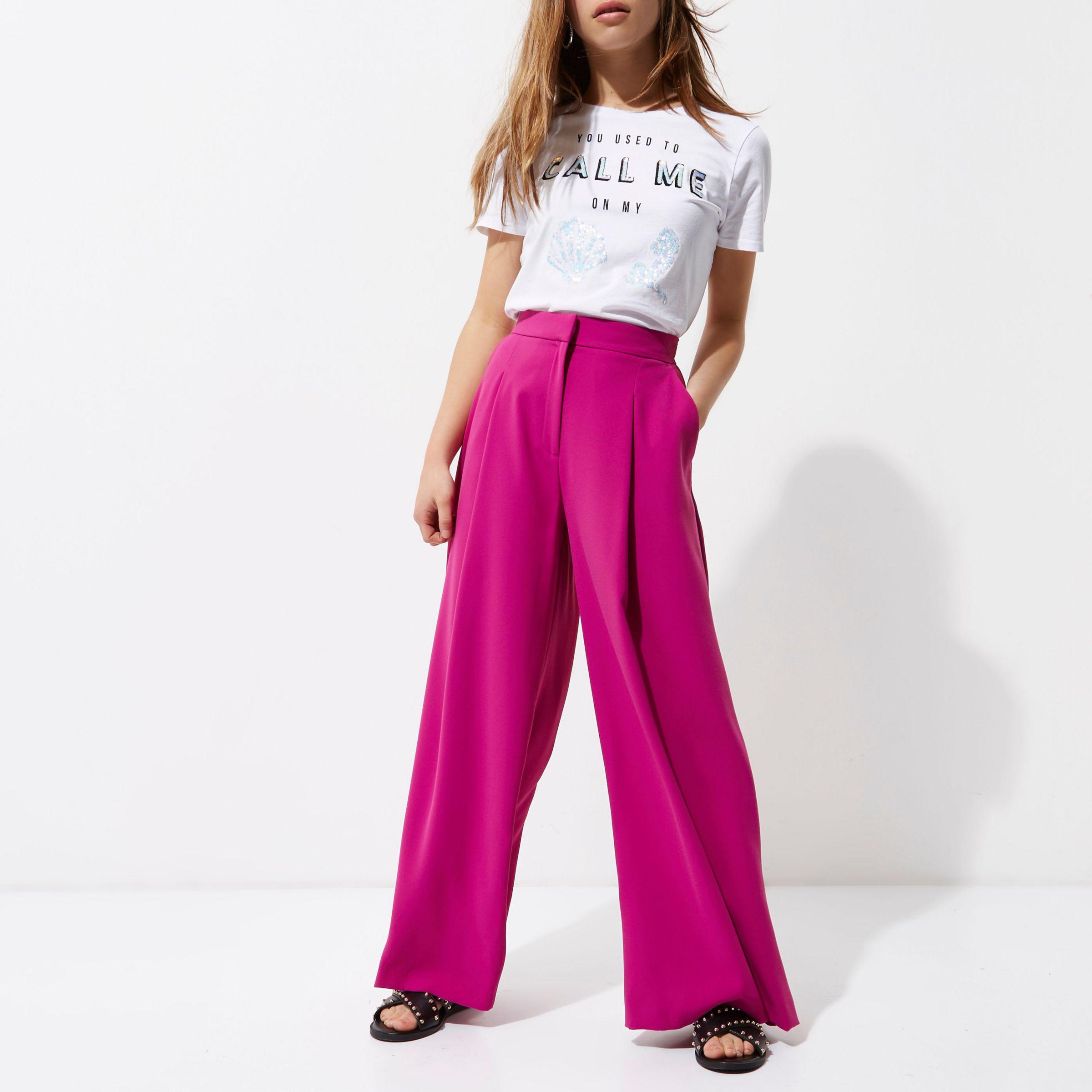 River Island Petite Dark Pink Wide Leg Trousers Lyst UK