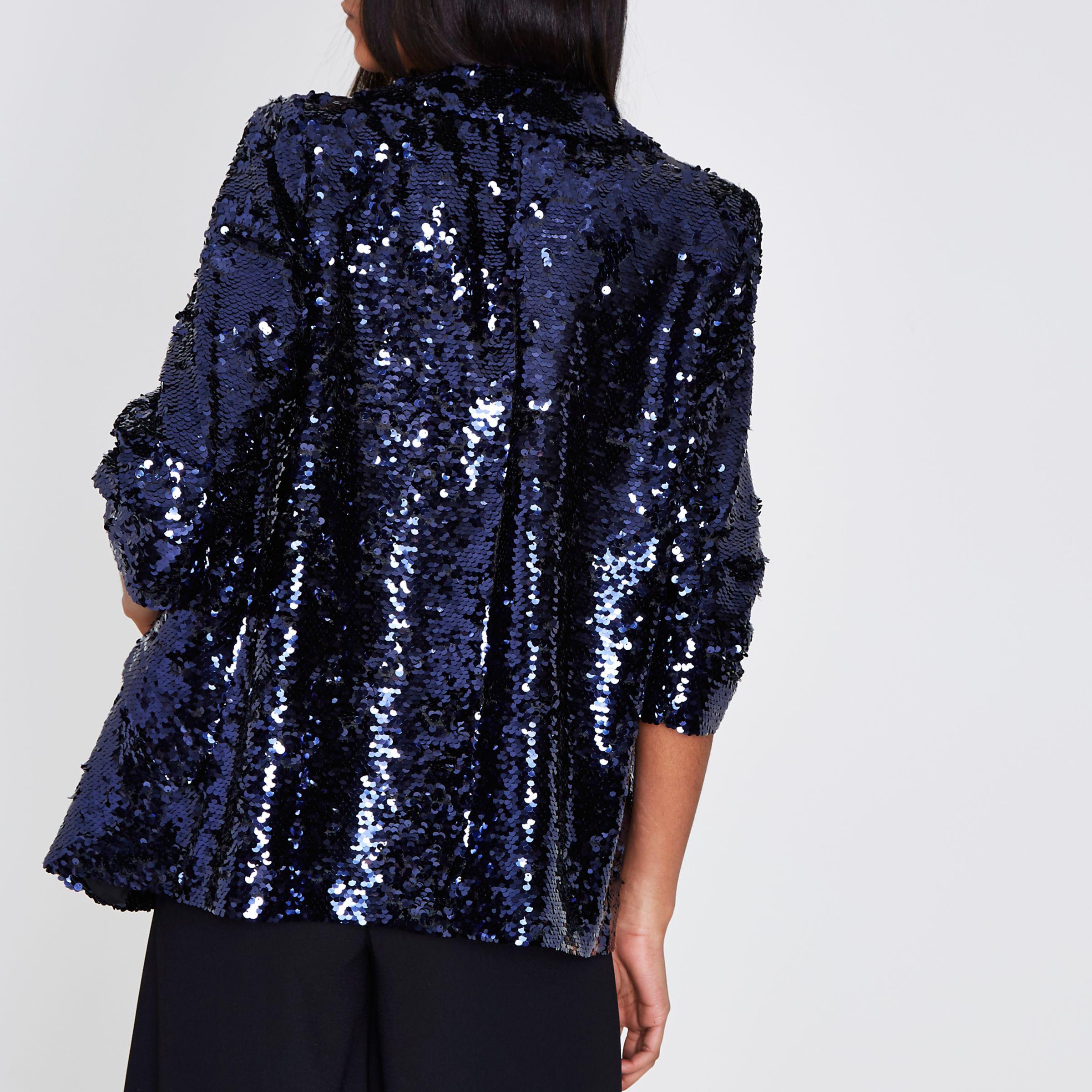River Island Synthetic Dark Purple Sequin Embellished Blazer in Blue Lyst