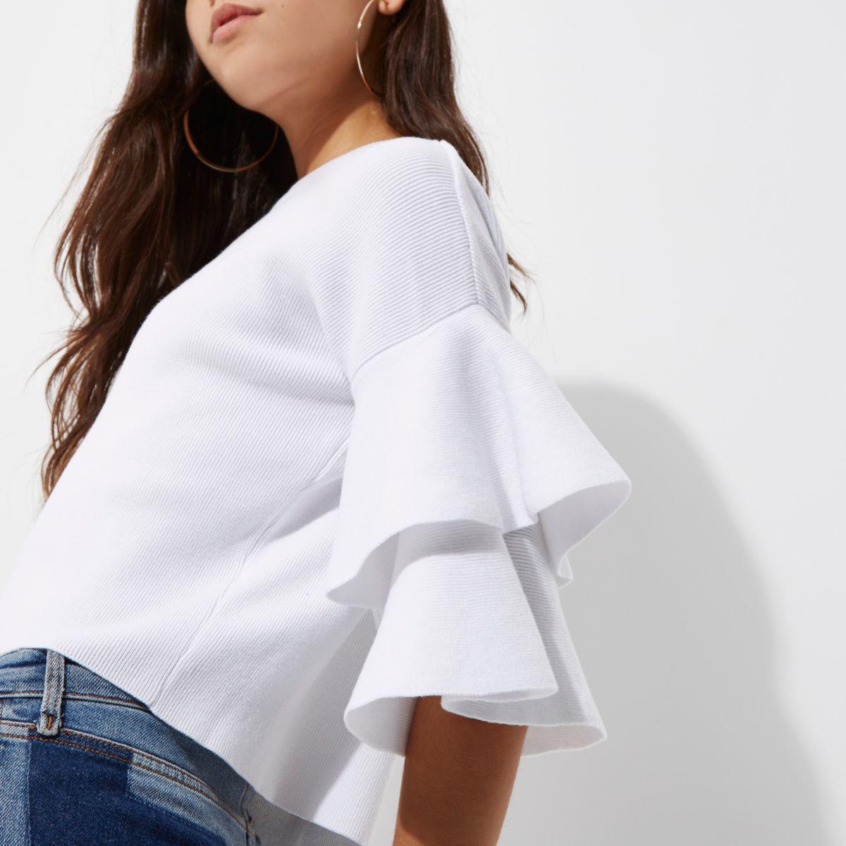 White frill sleeve jumper Clearance