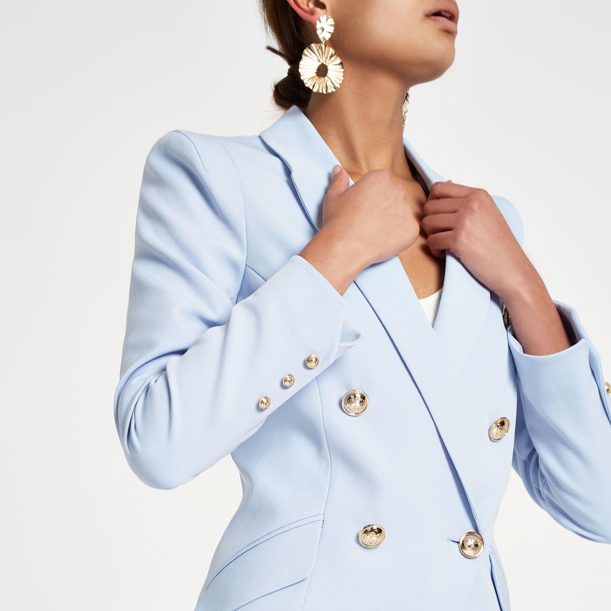 double breasted light blue blazer