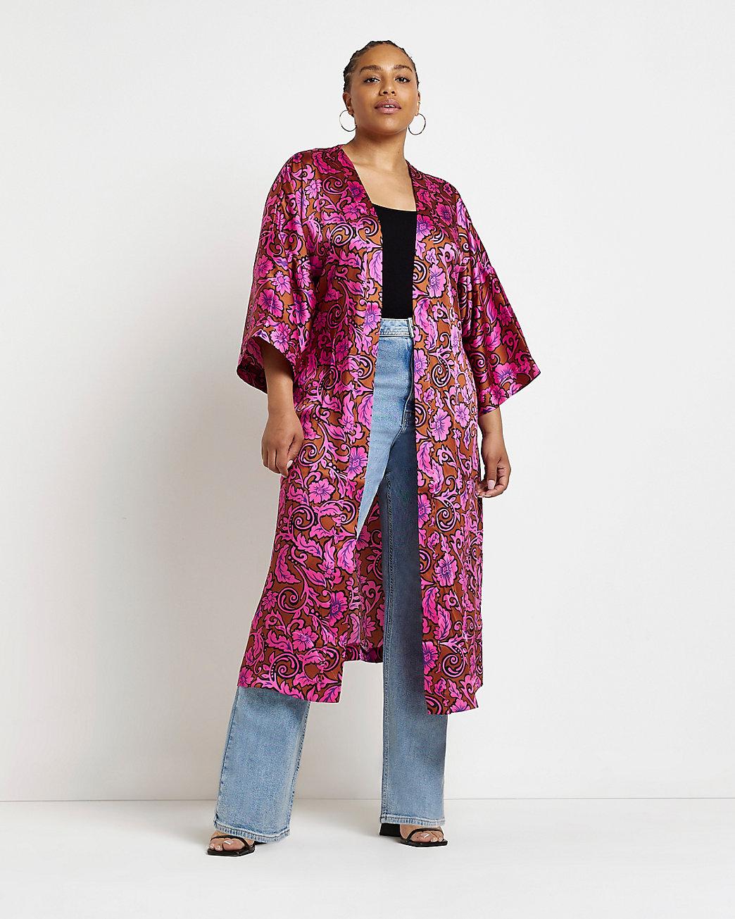 River Island Plus Floral Kimono in Pink | Lyst