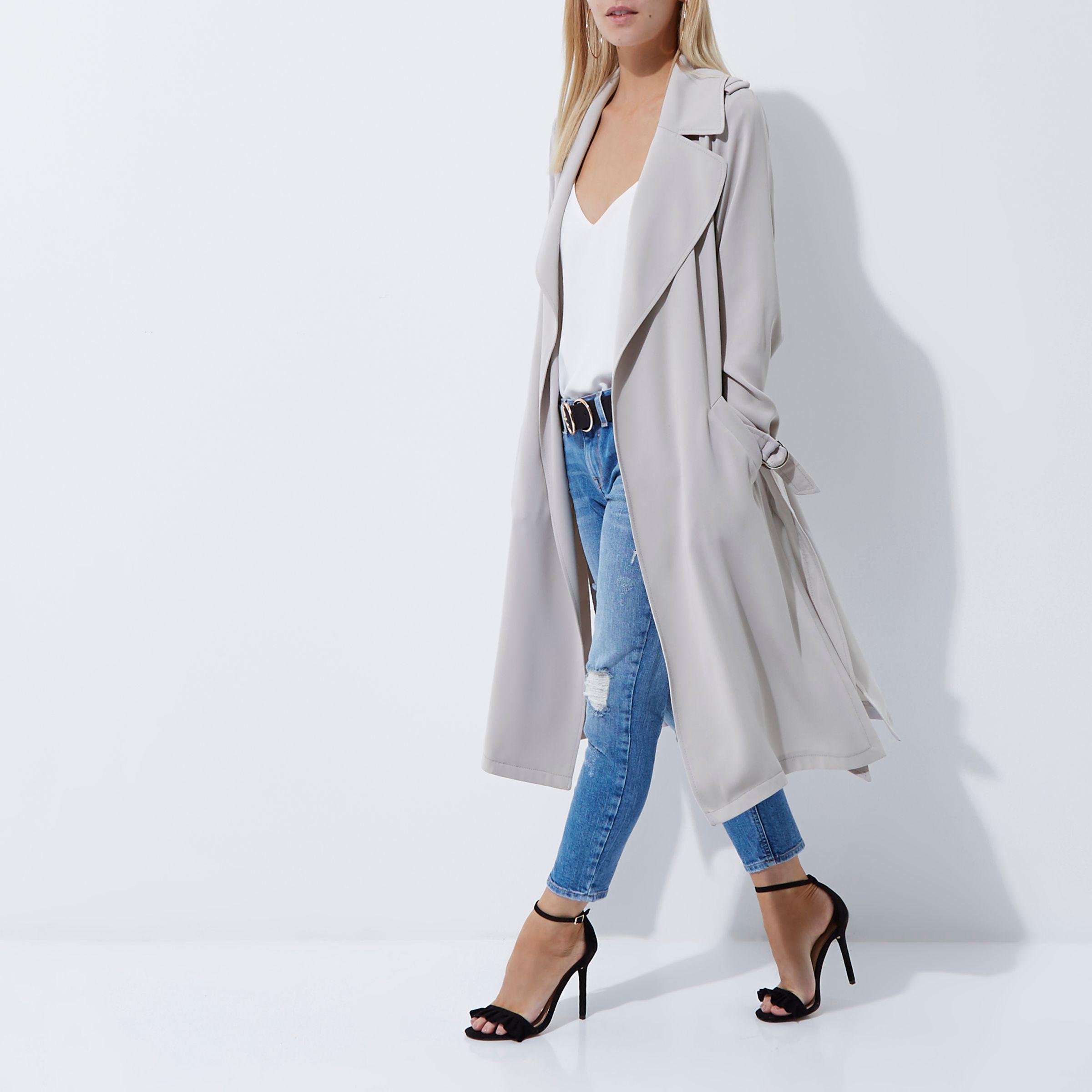 River Island Synthetic Petite Light Grey Belted Duster 