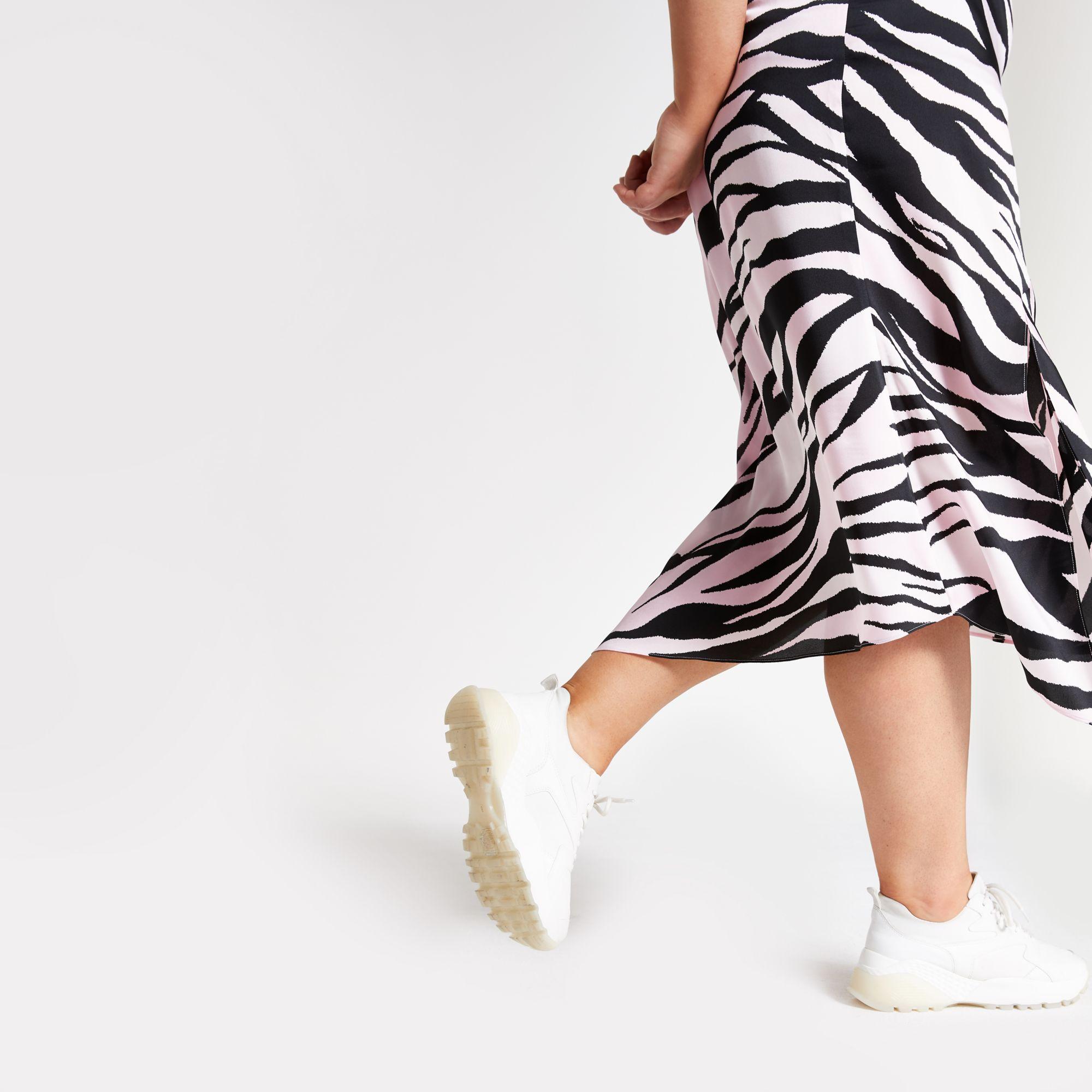 River Island Synthetic Plus Pink Zebra Print Asymmetric Midi Skirt Lyst
