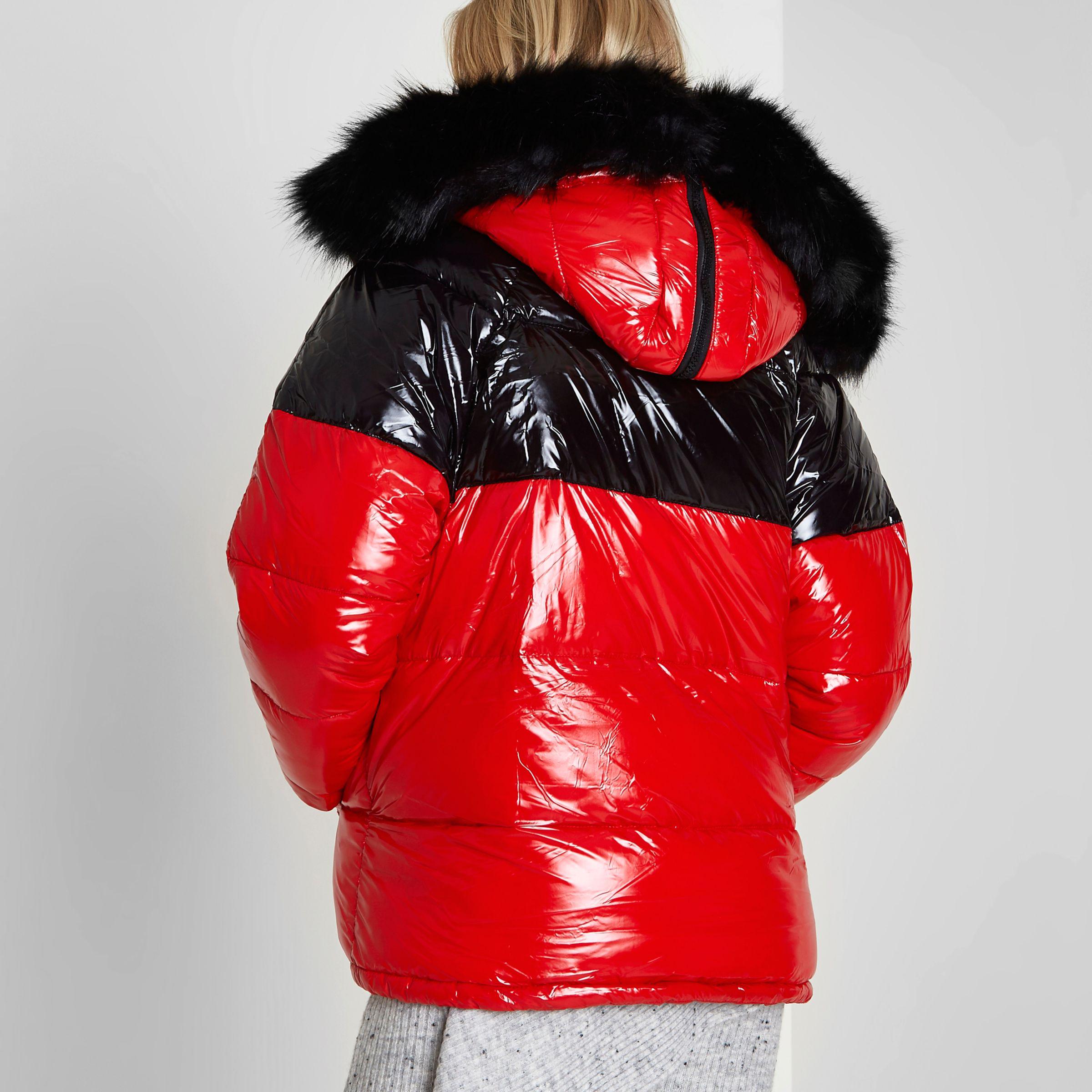 River island black red and white coat Clearance